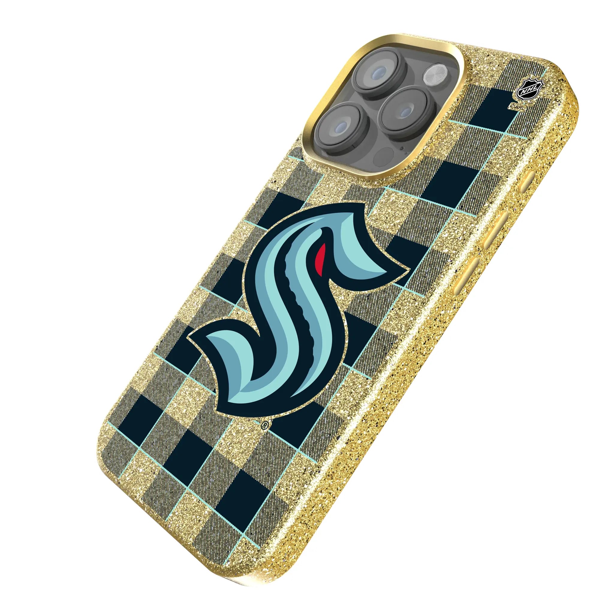 Seattle Kraken Plaid iPhone Bling Phone Case for Apple iPhone - Isometric View