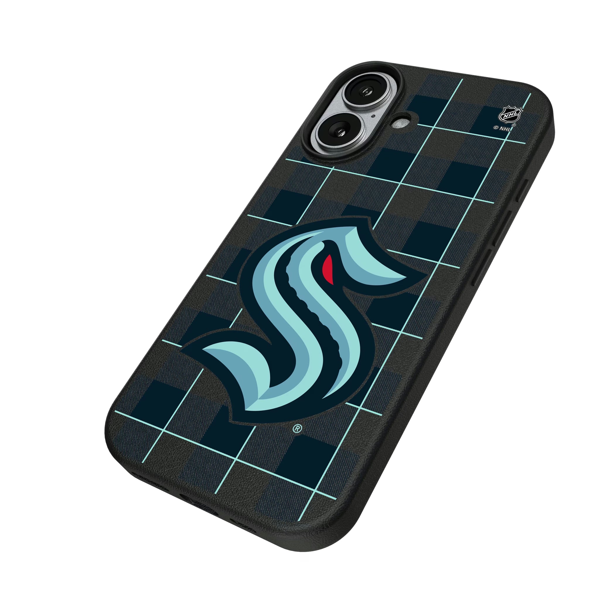 Seattle Kraken Plaid iPhone MagSafe Compatible Phone Case for Apple iPhone - Isometric View#Device_iPhone 17