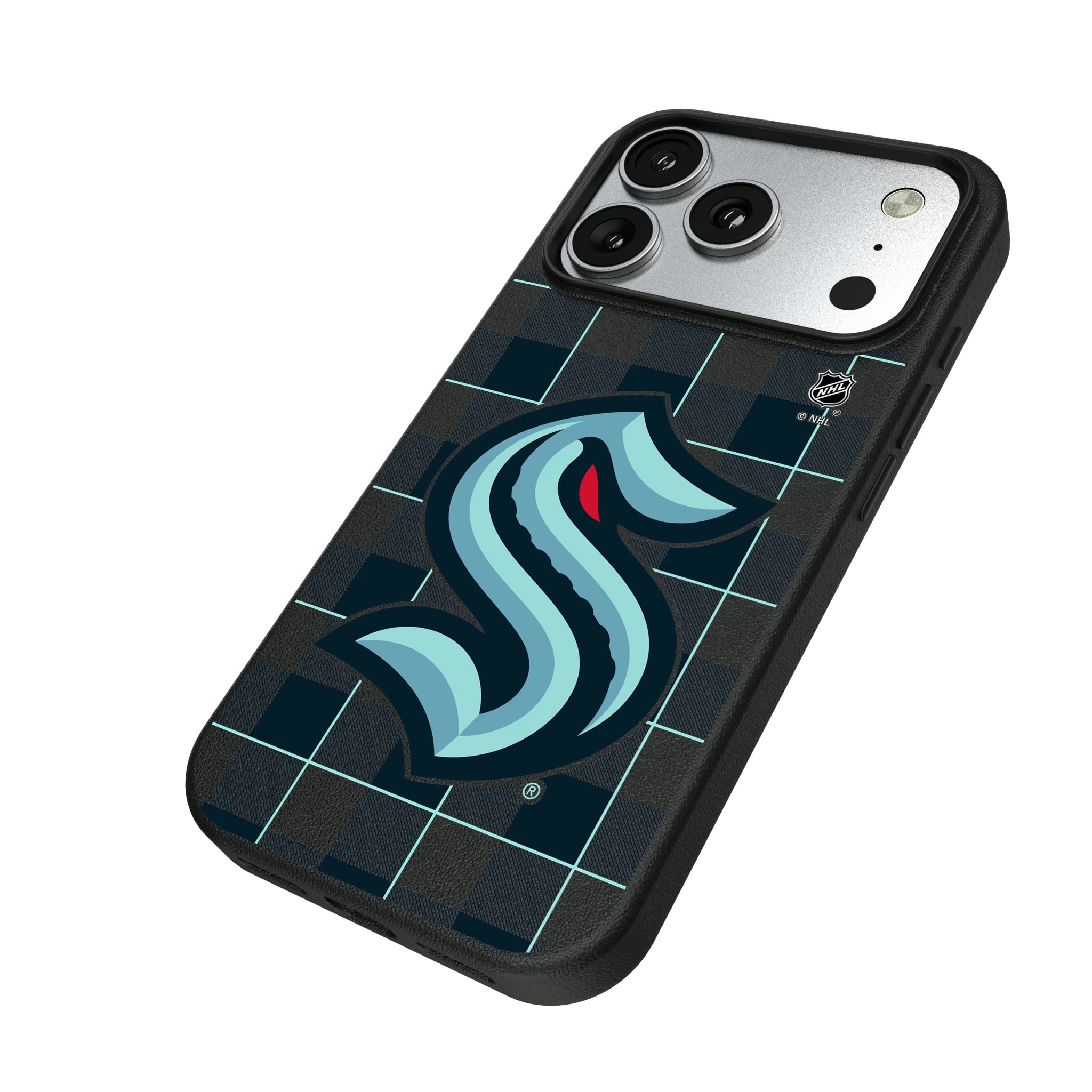 Seattle Kraken Plaid iPhone MagSafe Compatible Phone Case for Apple iPhone - Isometric View#Device_iPhone 17 Pro