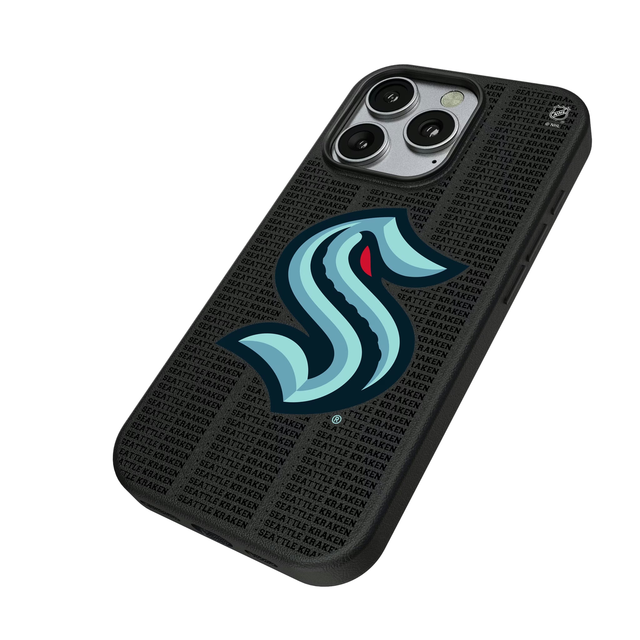 Seattle Kraken Text Backdrop iPhone MagSafe Compatible Phone Case for Apple iPhone - Isometric View