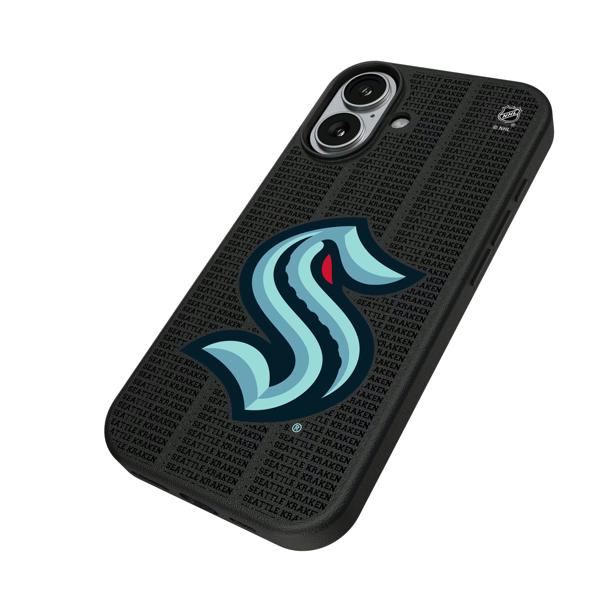 Seattle Kraken Text Backdrop iPhone MagSafe Compatible Phone Case for Apple iPhone - Isometric View#Device_iPhone 17