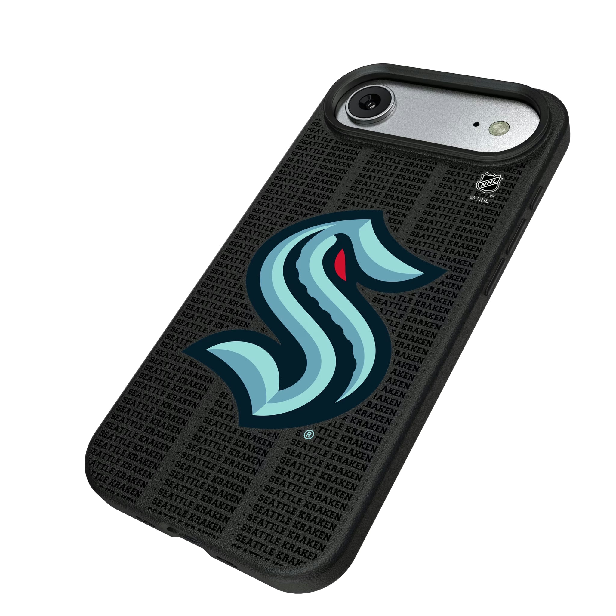 Seattle Kraken Text Backdrop iPhone MagSafe Compatible Phone Case for Apple iPhone - Isometric View#Device_iPhone Air