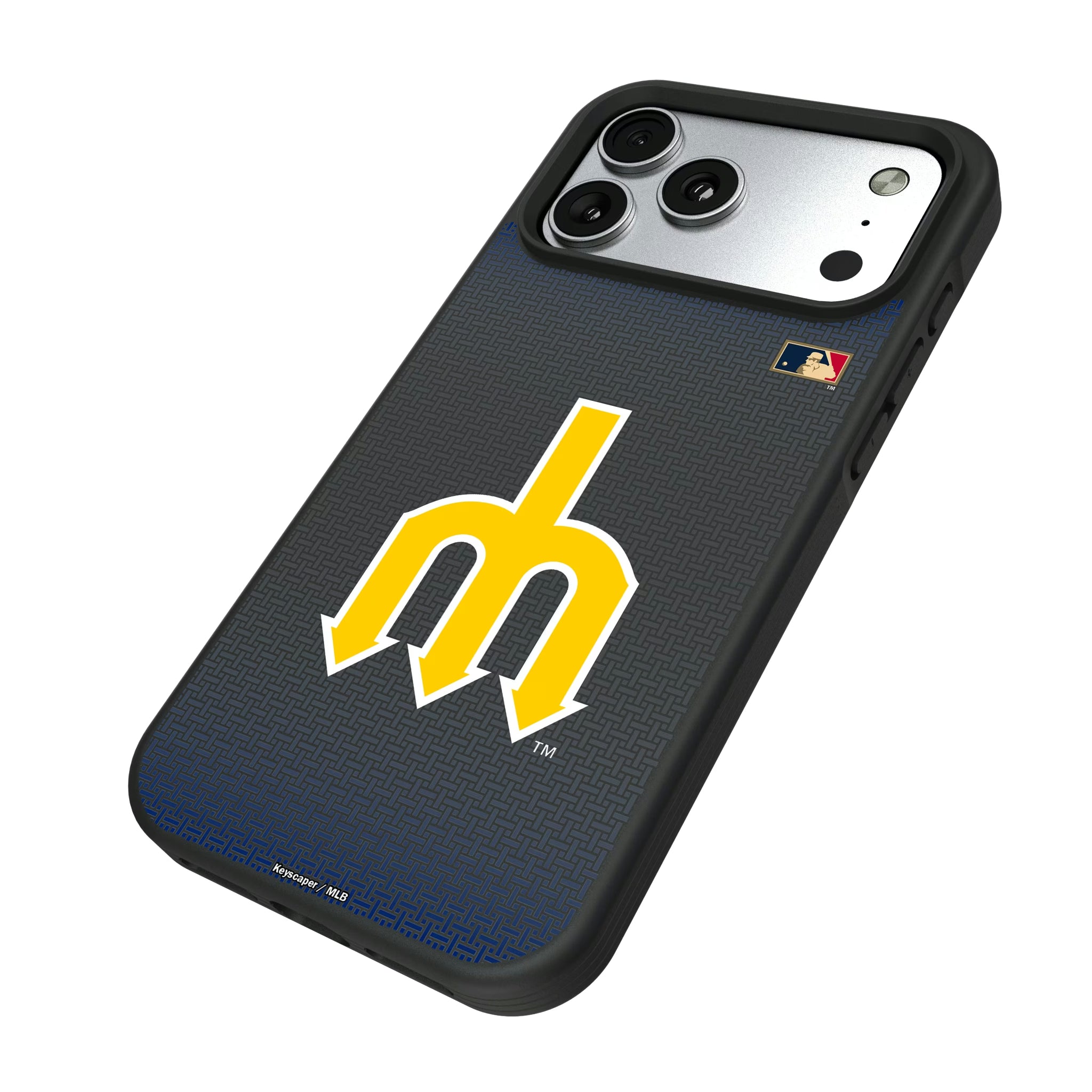 Seattle Mariners 1977-1980 - Cooperstown Collection Linen iPhone Bump Phone Case for Apple iPhone - Isometric View#Device_iPhone 17 Pro Max