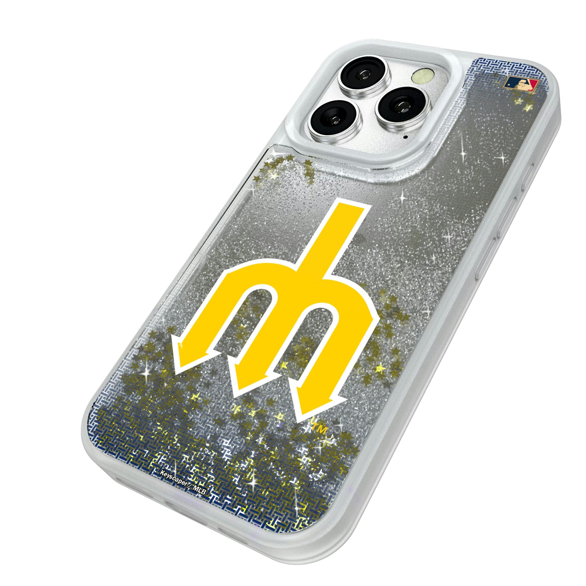 Seattle Mariners 1977-1980 - Cooperstown Collection Linen iPhone Glitter Phone Case for Apple iPhone - Isometric View#Device_iPhone 16 Pro
