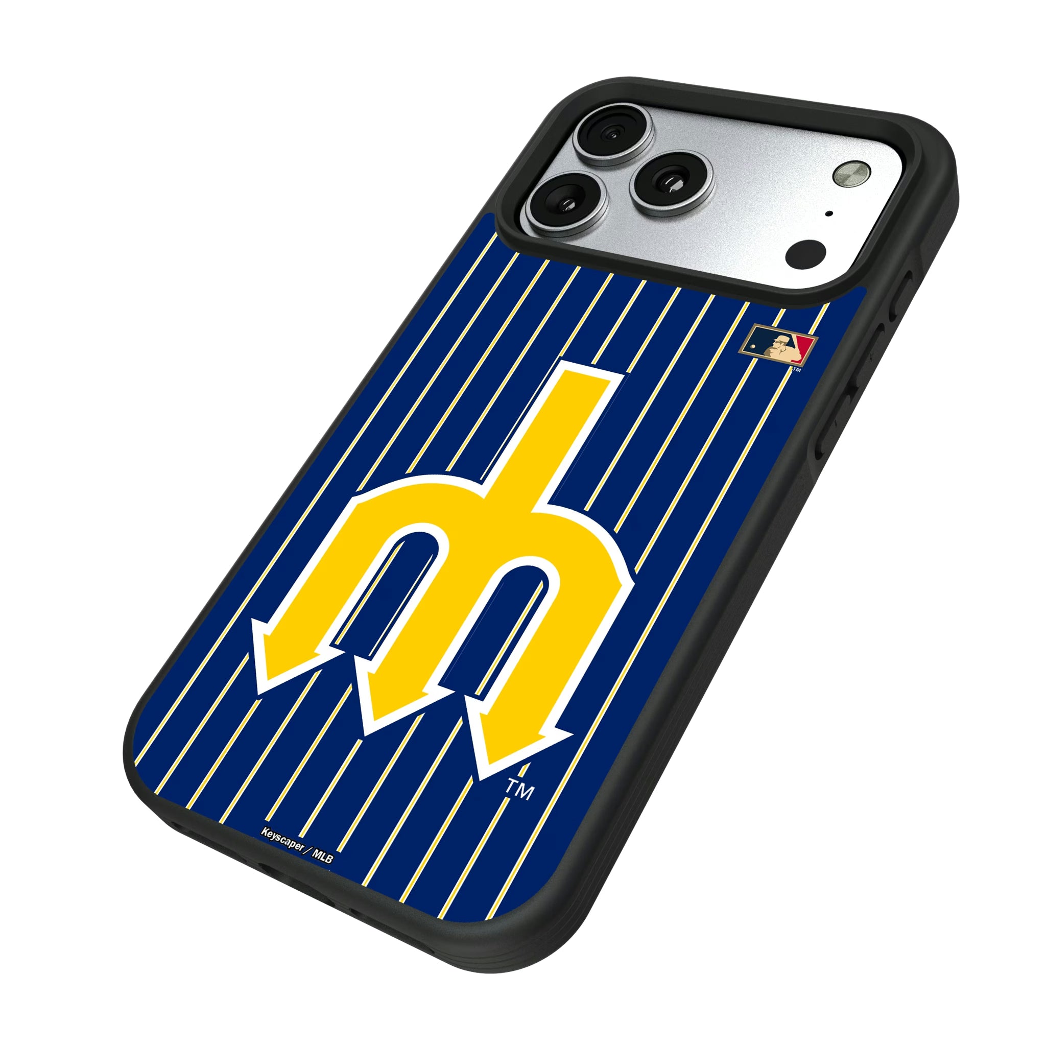 Seattle Mariners 1977-1980 - Cooperstown Collection Pinstripe iPhone Bump Phone Case for Apple iPhone - Isometric View#Device_iPhone 17 Pro Max