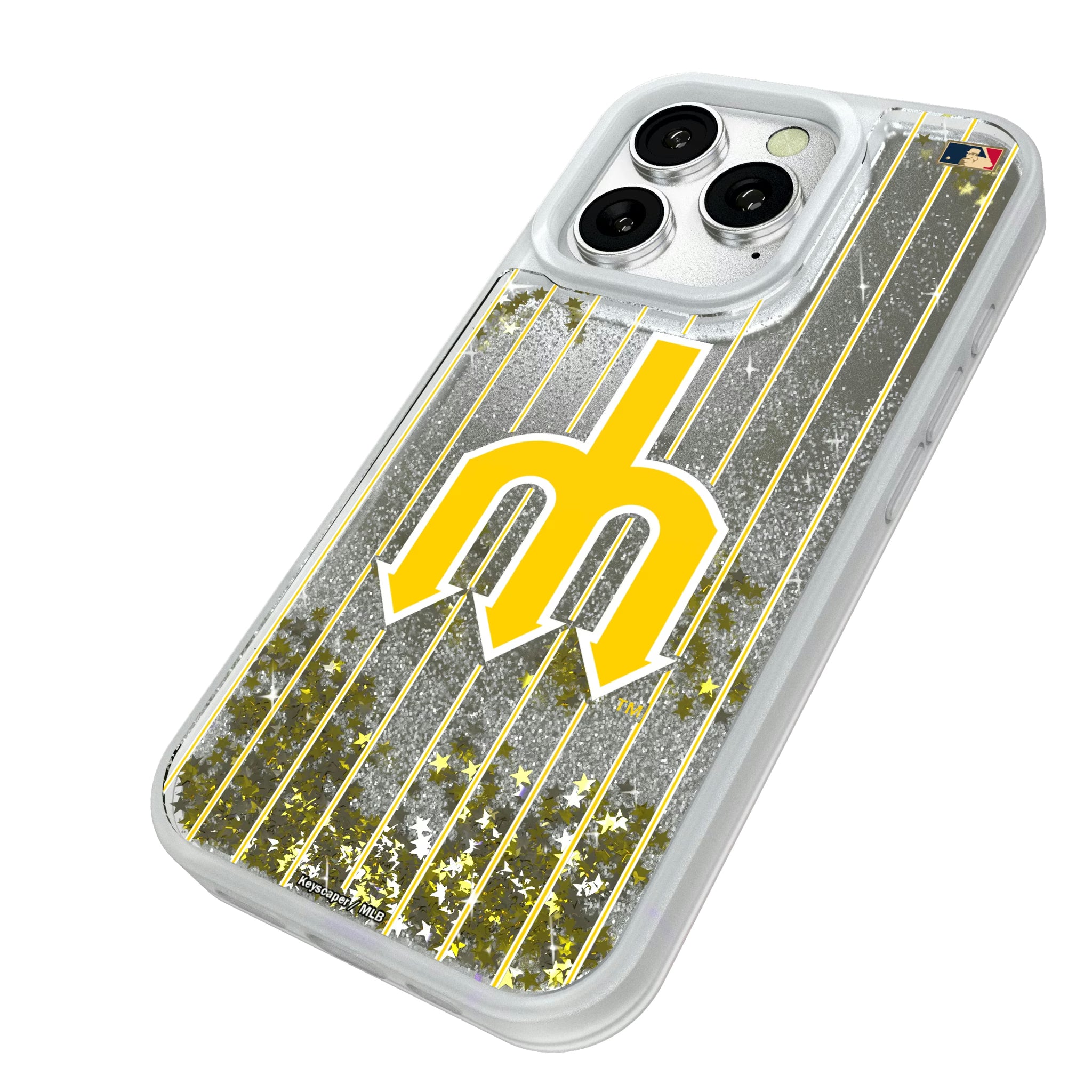 Seattle Mariners 1977-1980 - Cooperstown Collection Pinstripe iPhone Glitter Phone Case for Apple iPhone - Isometric View#Device_iPhone 16 Pro