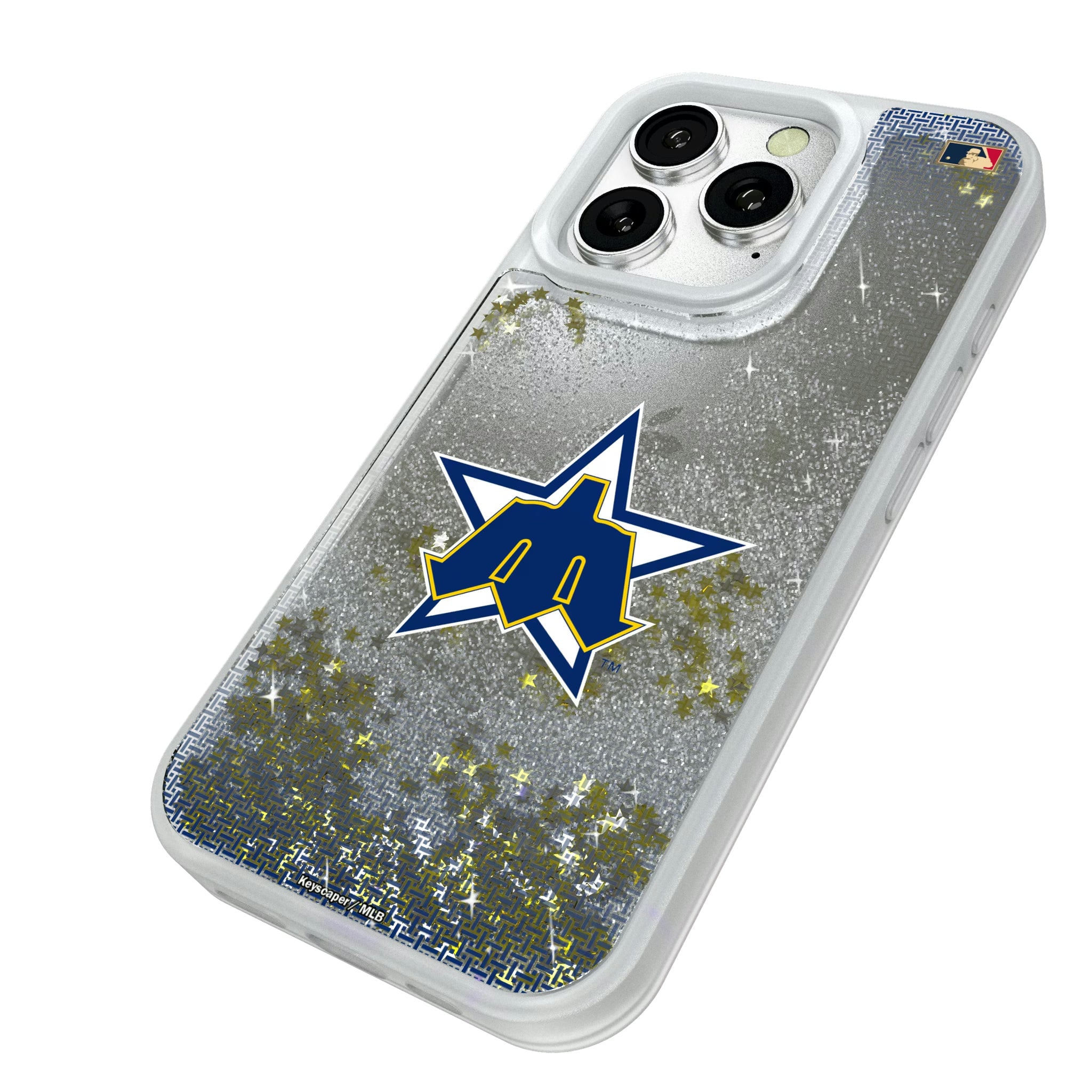 Seattle Mariners 1981-1986 - Cooperstown Collection Linen iPhone Glitter Phone Case for Apple iPhone - Isometric View#Device_iPhone 16 Pro
