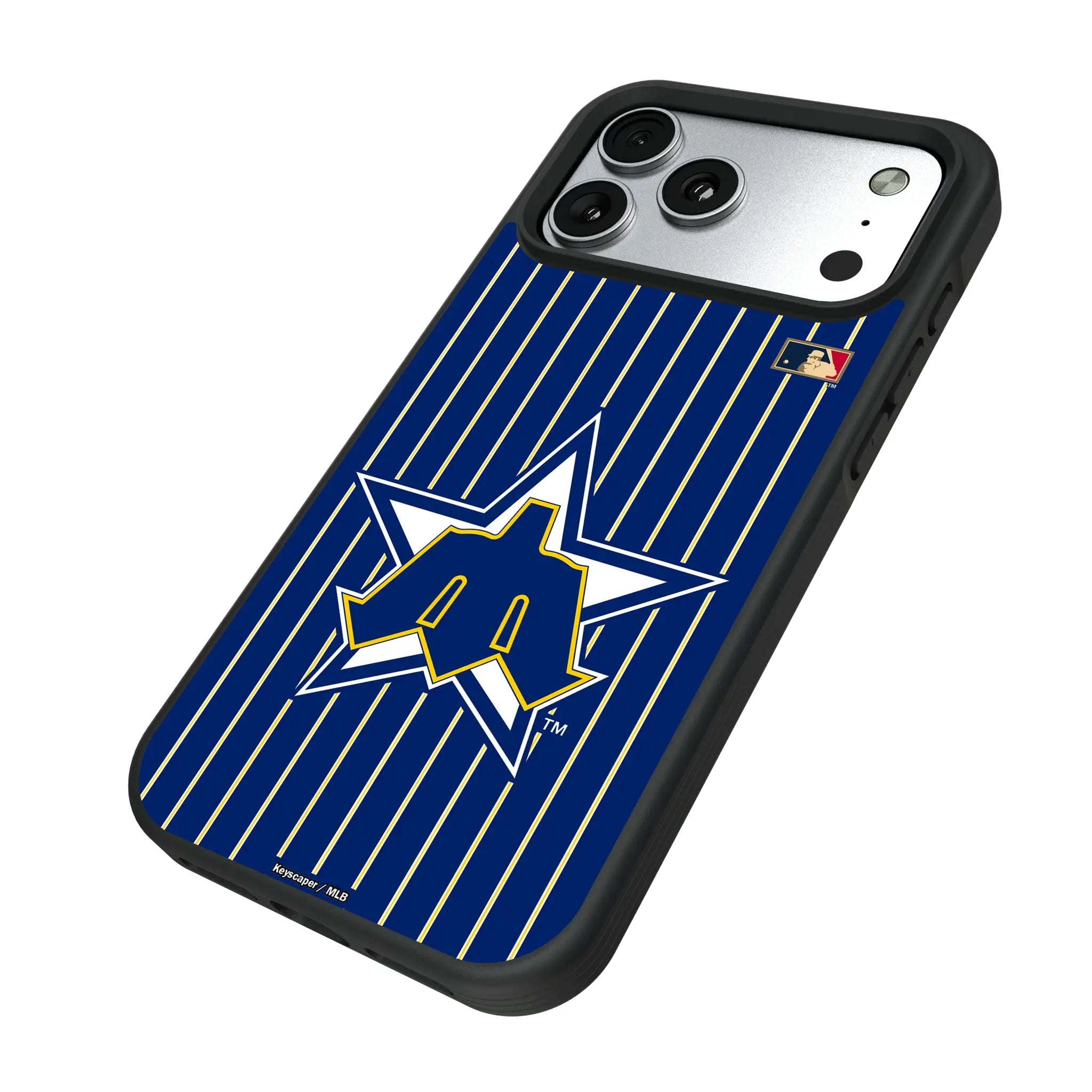 Seattle Mariners 1981-1986 - Cooperstown Collection Pinstripe iPhone Bump Phone Case for Apple iPhone - Isometric View#Device_iPhone 17 Pro Max