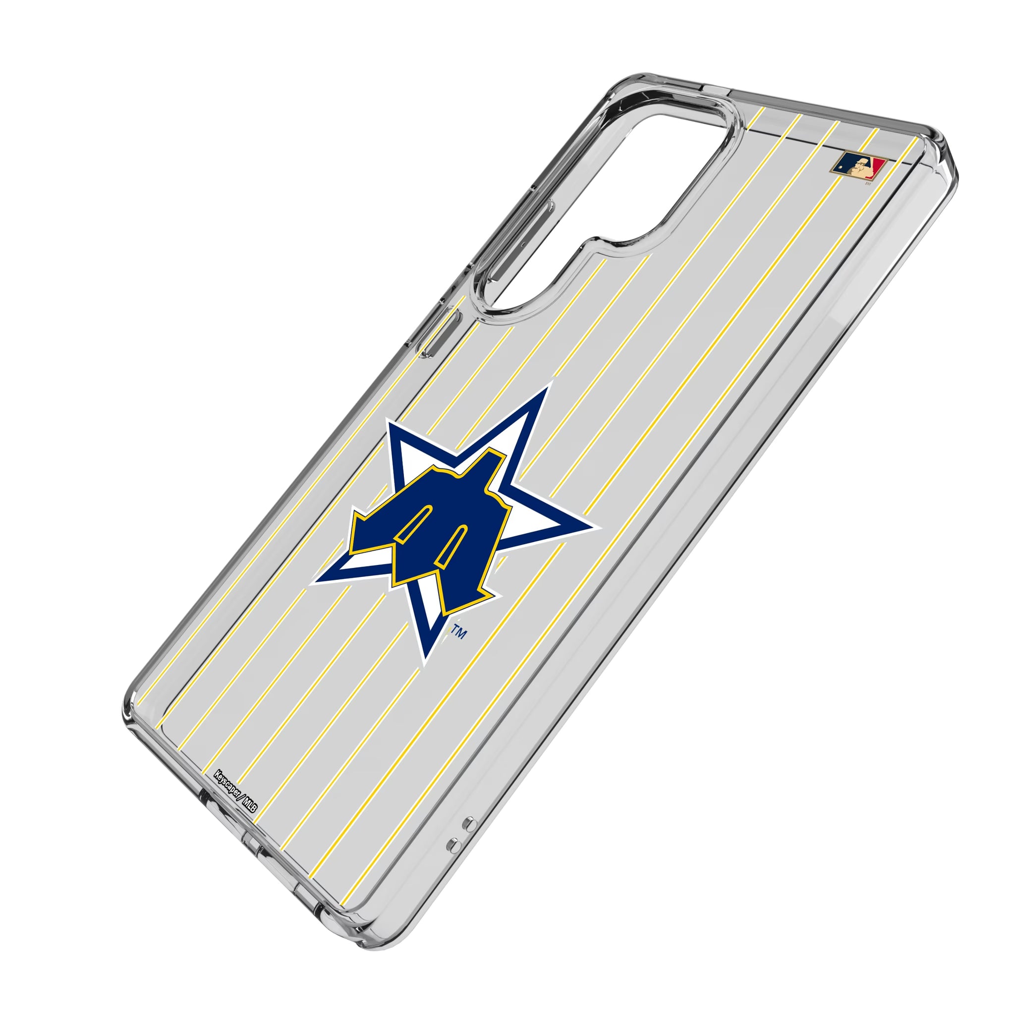 Seattle Mariners 1981-1986 - Cooperstown Collection Pinstripe Galaxy Clear Phone Case for Samsung Galaxy - Isometric View
