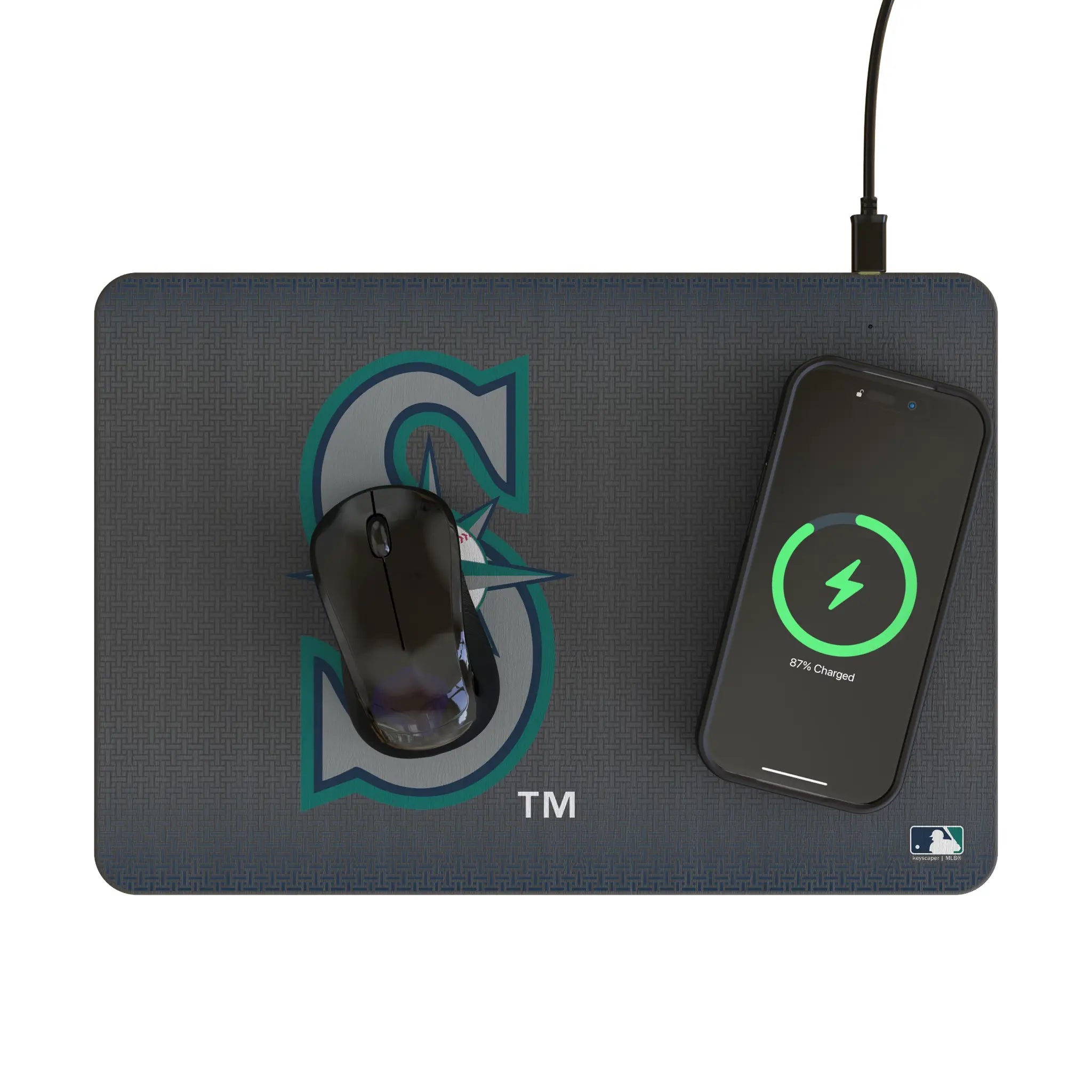 Seattle Mariners Linen 15-Watt Wireless Charger and Mouse Pad - Lifestyle