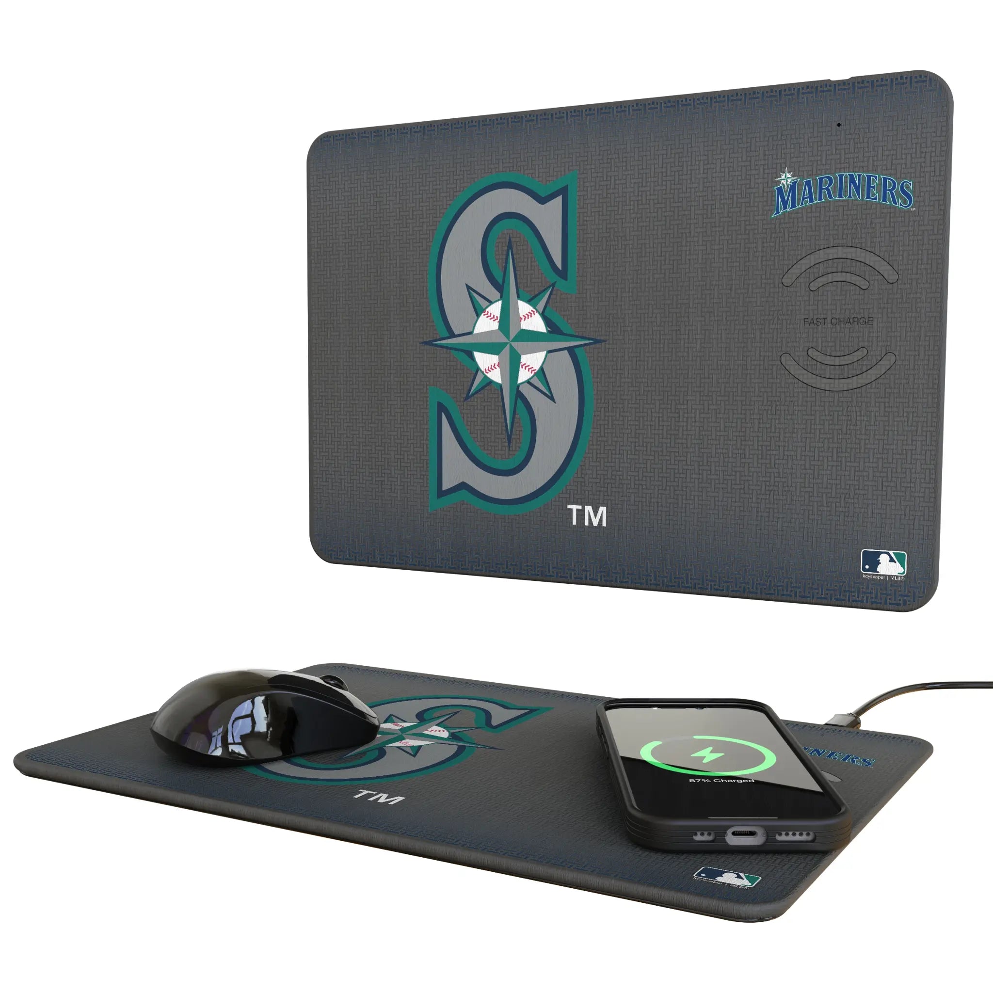 Seattle Mariners Linen 15-Watt Wireless Charger and Mouse Pad