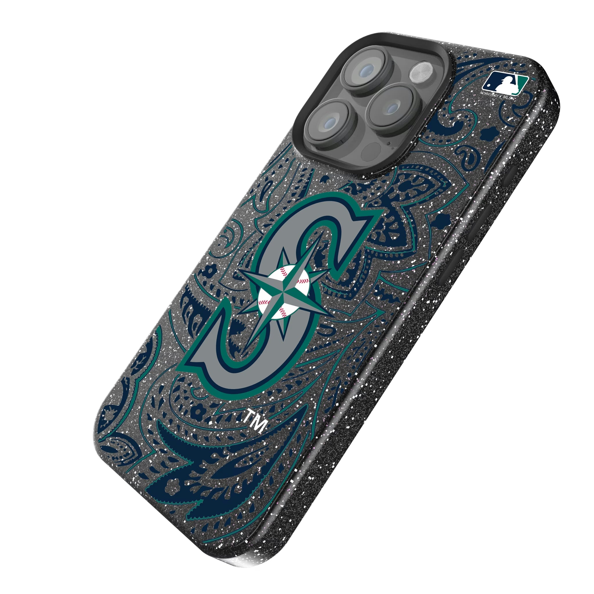 Seattle Mariners Paisley iPhone Bling Phone Case for Apple iPhone - Isometric View