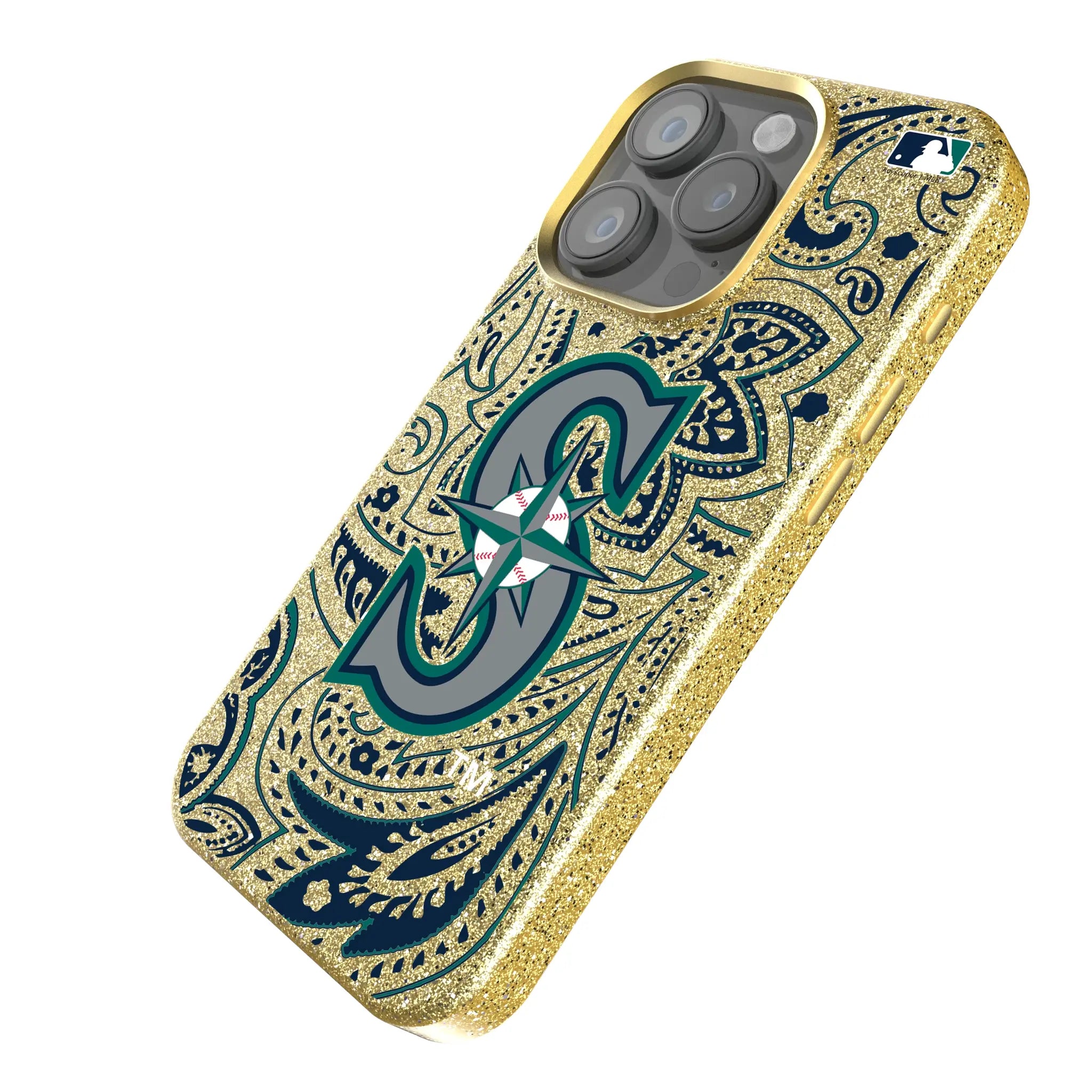 Seattle Mariners Paisley iPhone Bling Phone Case for Apple iPhone - Isometric View