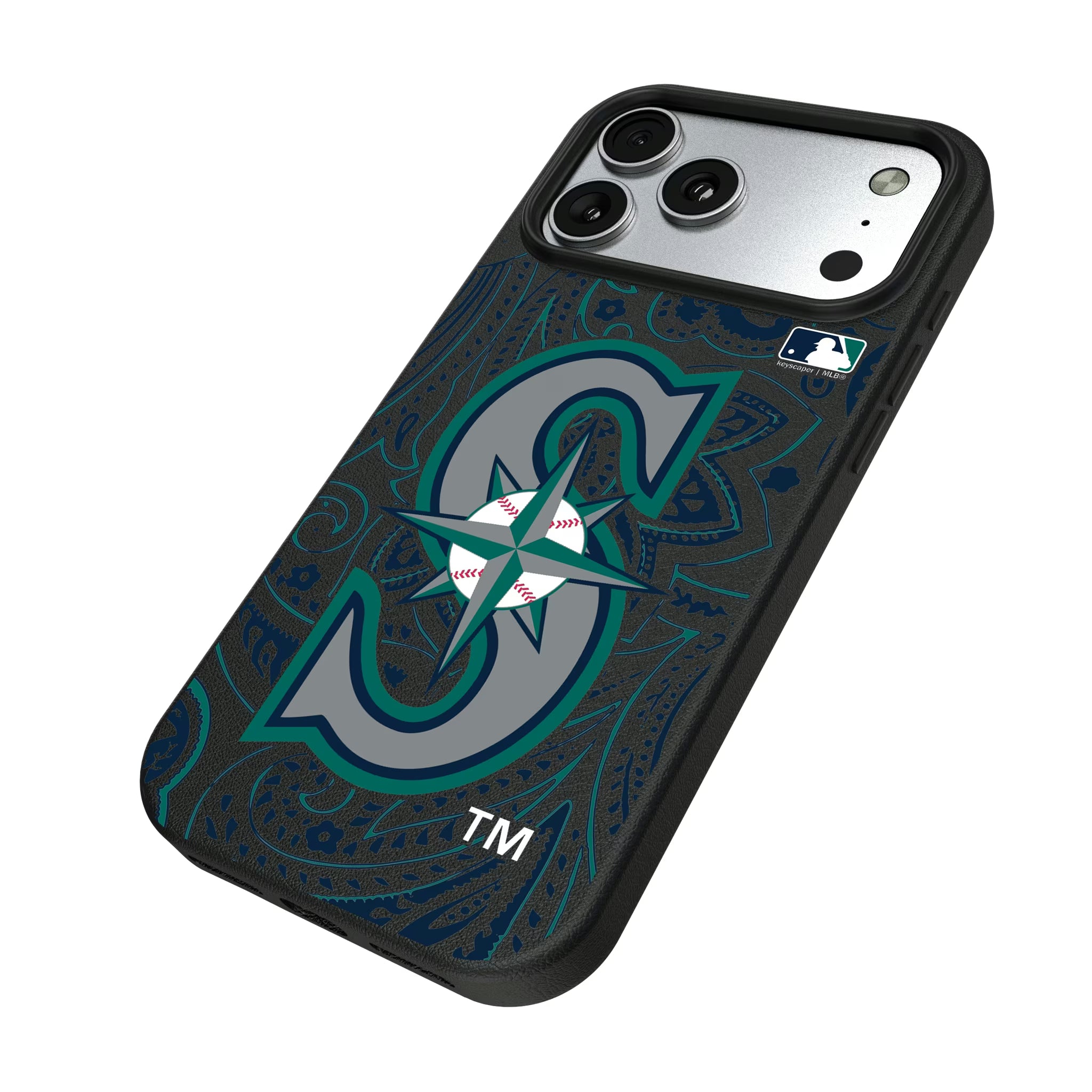 Seattle Mariners Paisley iPhone MagSafe Compatible Phone Case for Apple iPhone - Isometric View#Device_iPhone 17 Pro Max