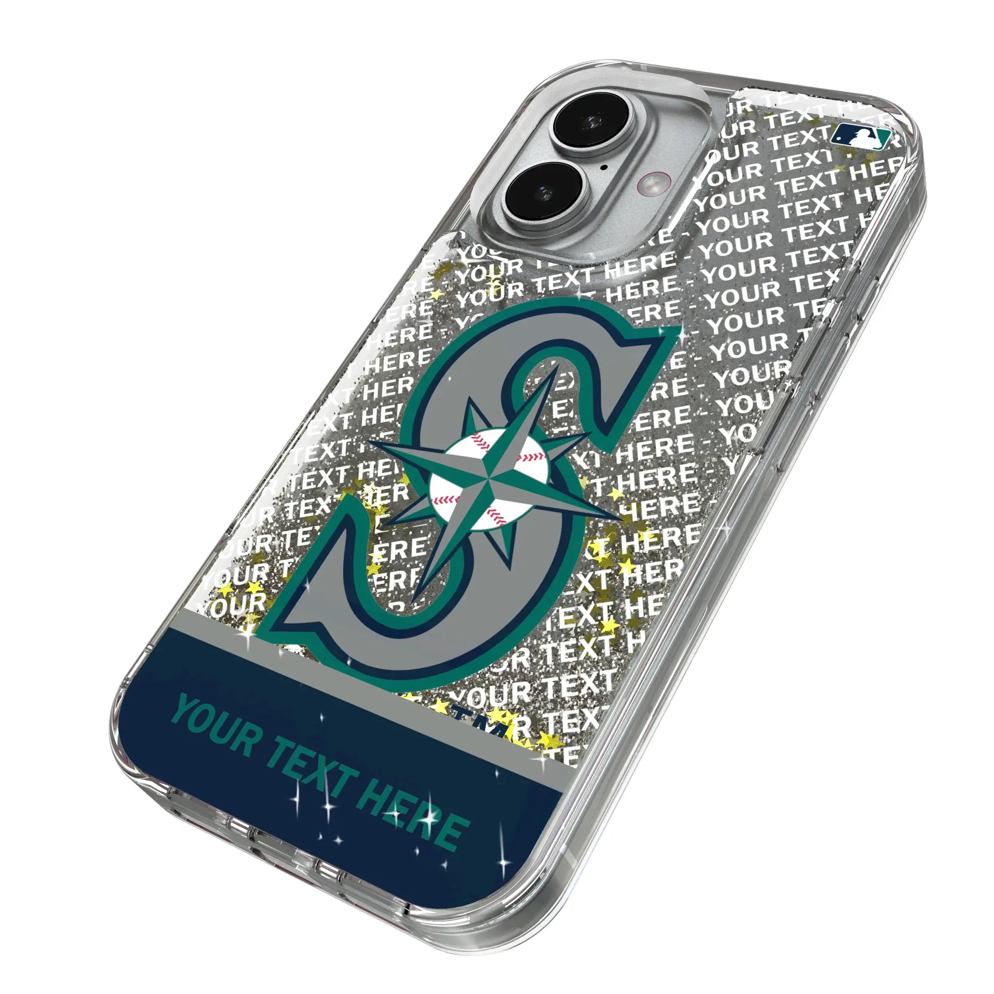 Seattle Mariners Personalized EndZone Plus iPhone Glitter Phone Case for Apple iPhone - Isometric View