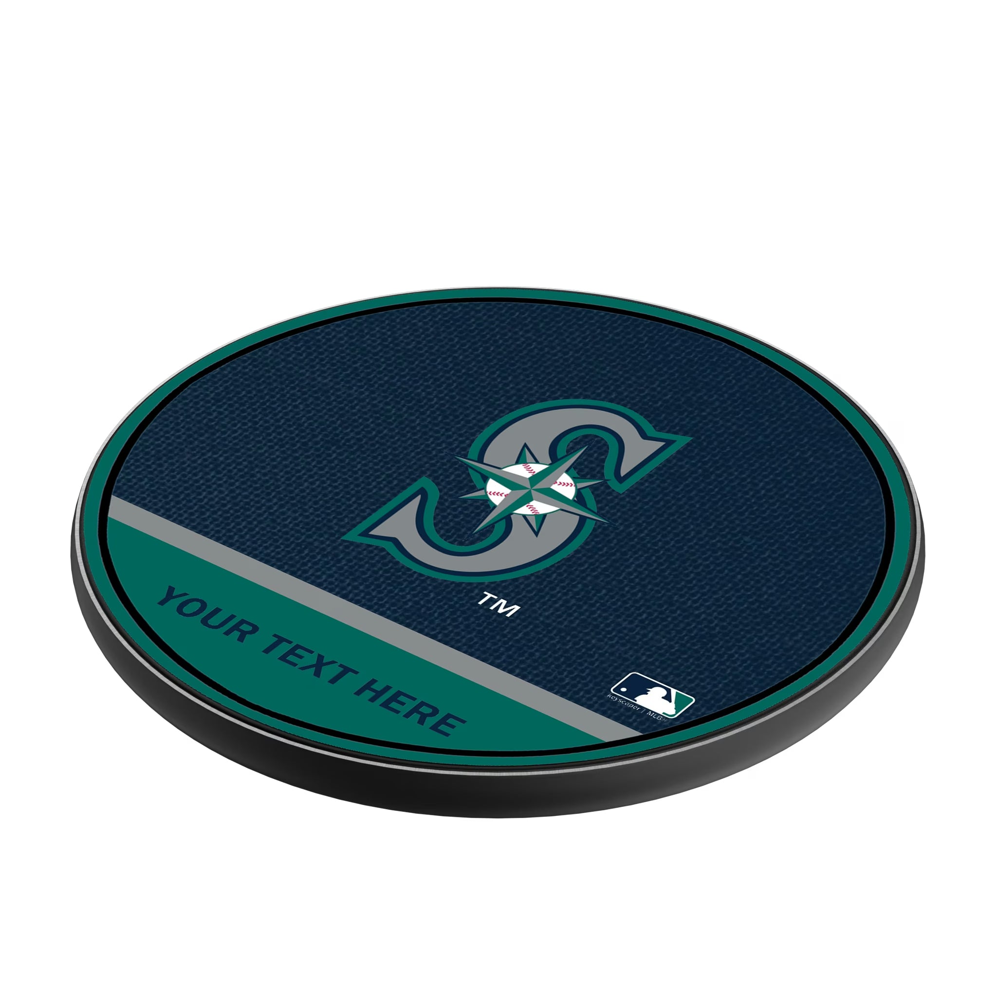 Seattle Mariners Personalized Endzone Solid 15-Watt Wireless Charger - Isometric View