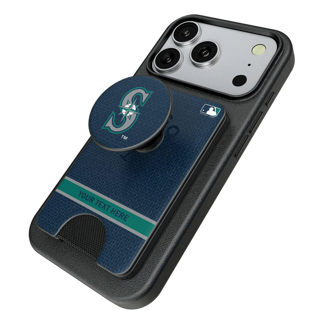 Seattle Mariners Personalized Endzone Solid Popsockets Wallet Magnetic - Isometric View