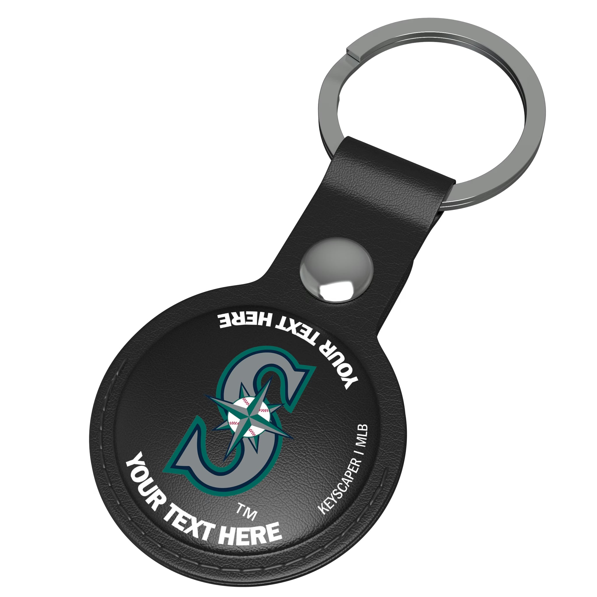 Seattle Mariners Personalized Insignia AirTag Black Airtag Holder - Isometric View