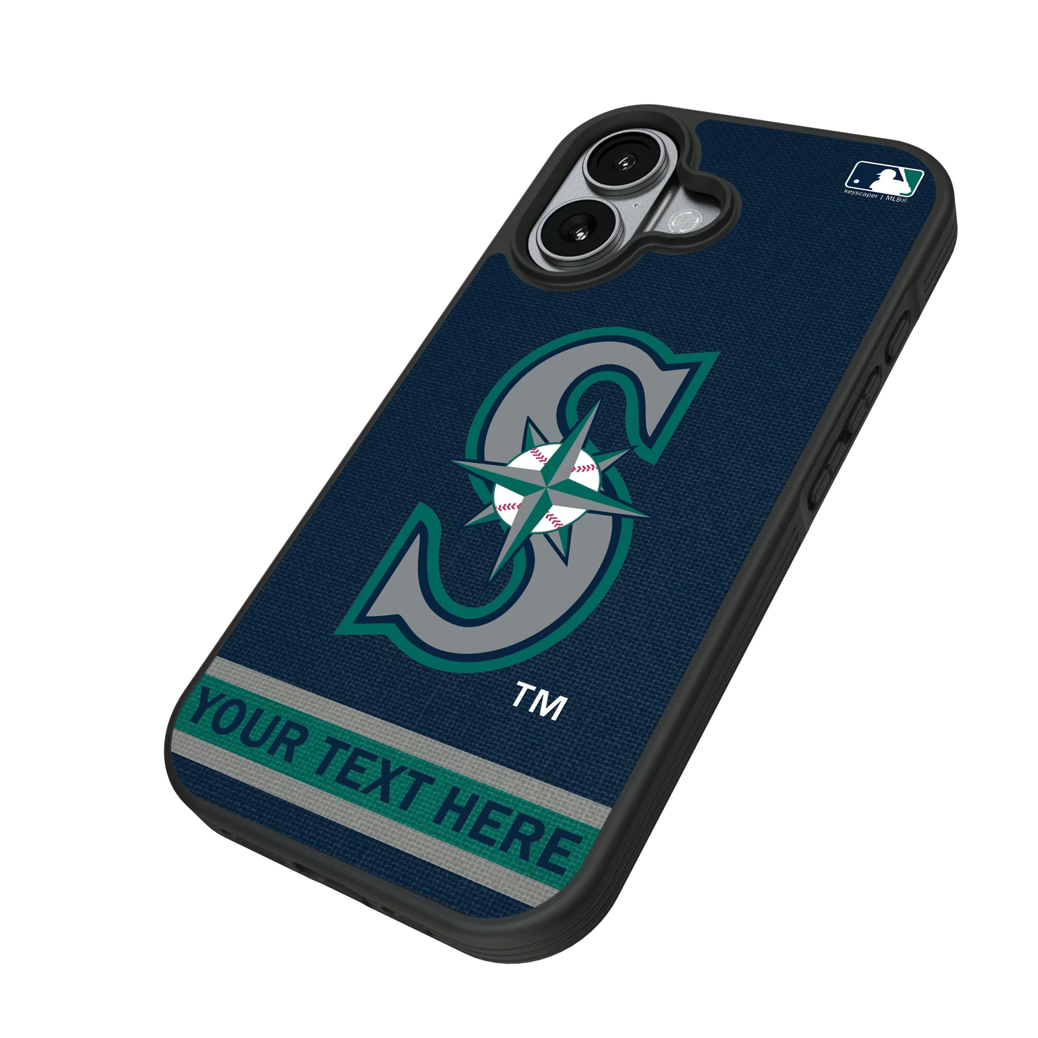 Seattle Mariners Personalized Stripe iPhone Bump Phone Case for Apple iPhone - Isometric View#Device_iPhone 17