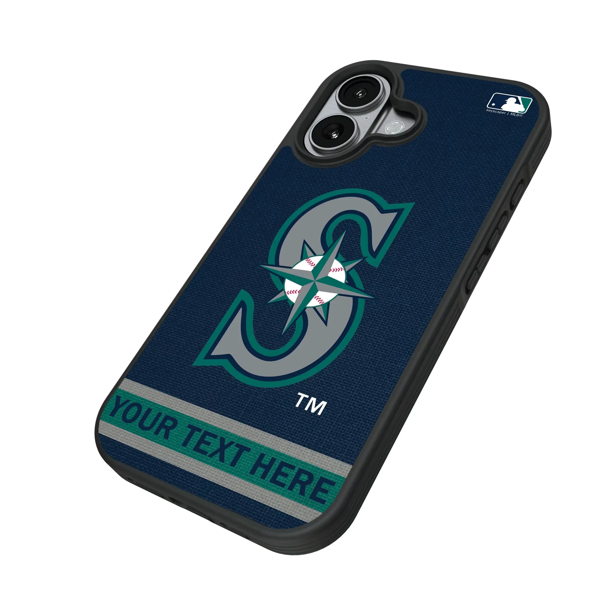 Seattle Mariners Personalized Stripe iPhone Bump Phone Case for Apple iPhone - Isometric View#Device_iPhone 17