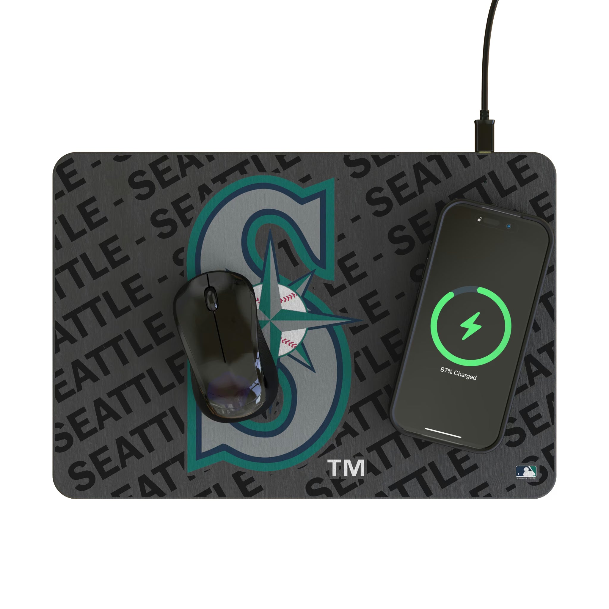 Seattle Mariners Personalized Tilt 15-Watt Wireless Charger and Mouse Pad - Lifestyle