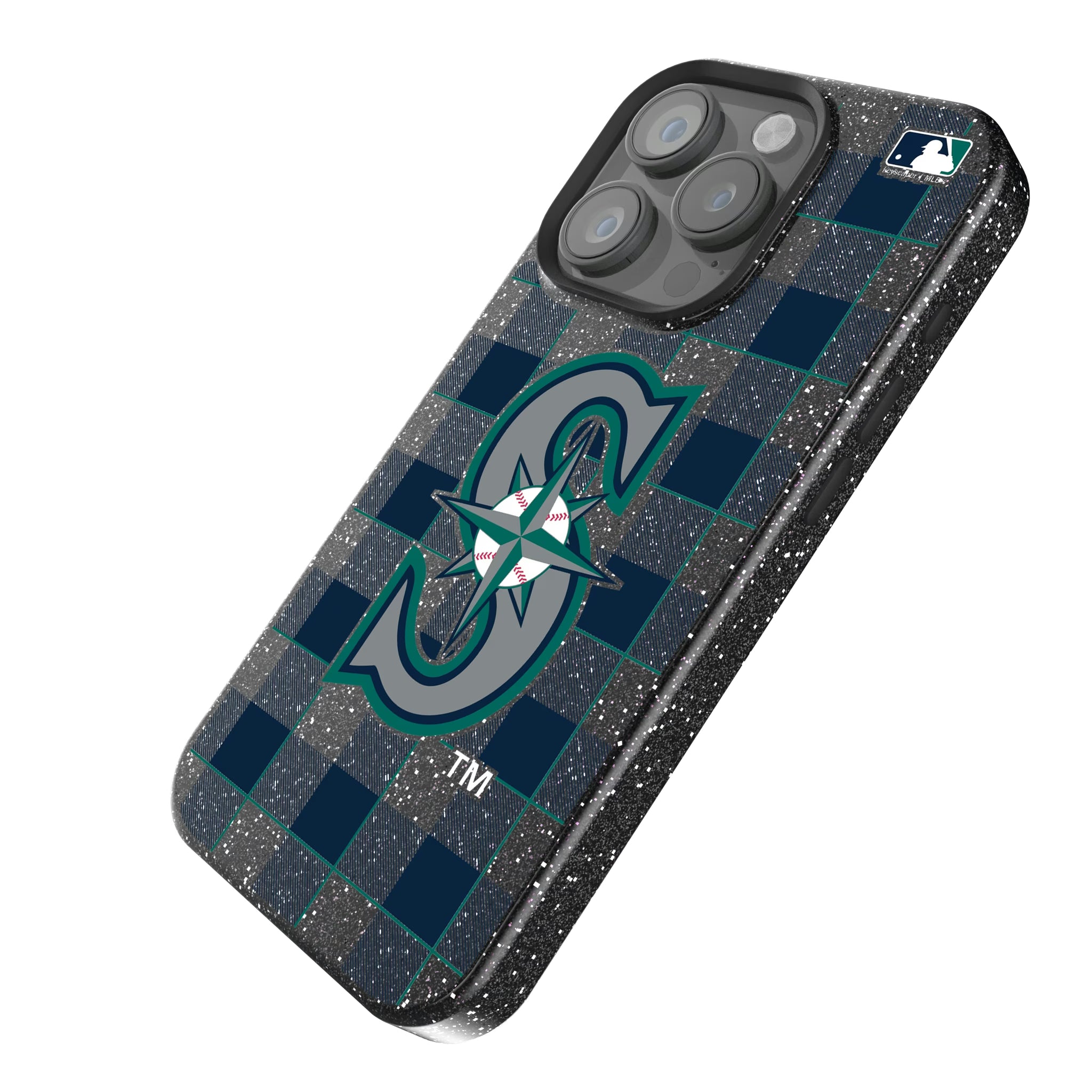 Seattle Mariners Plaid iPhone Bling Phone Case for Apple iPhone - Isometric View