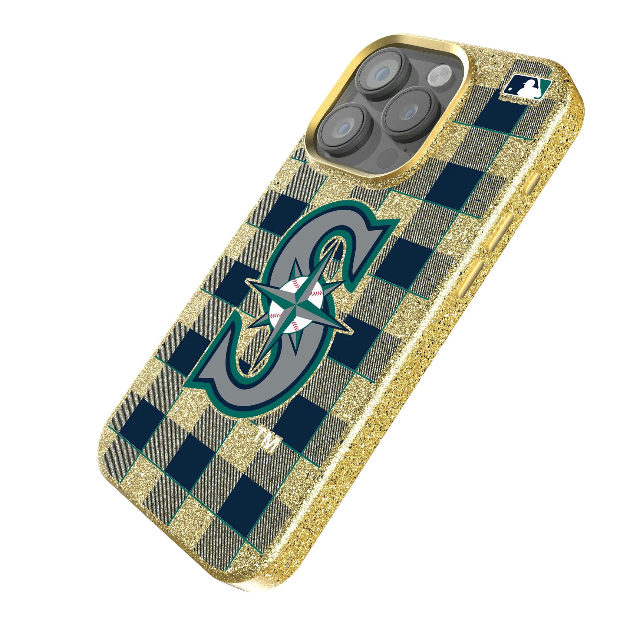 Seattle Mariners Plaid iPhone Bling Phone Case for Apple iPhone - Isometric View