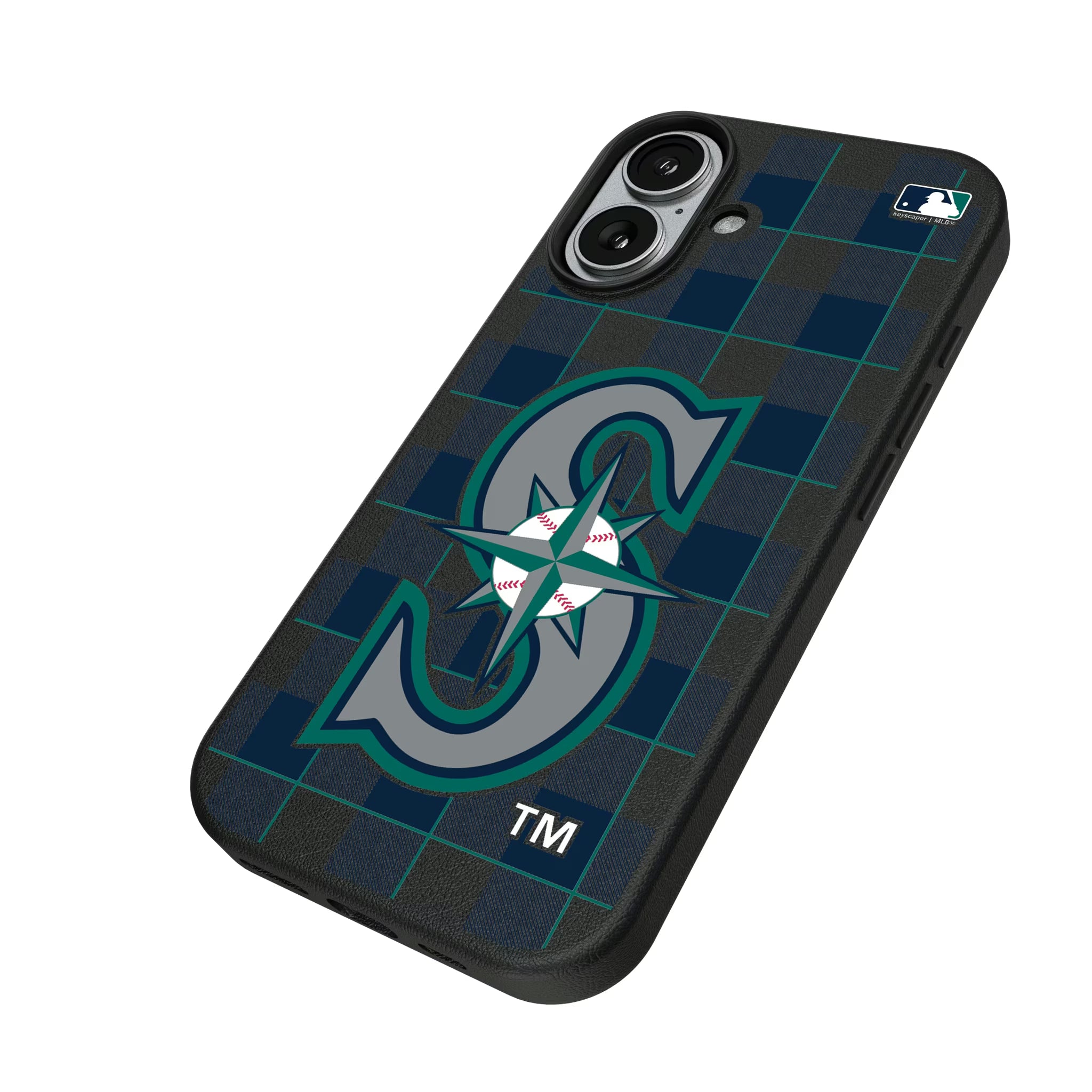 Seattle Mariners Plaid iPhone MagSafe Compatible Phone Case for Apple iPhone - Isometric View#Device_iPhone 17