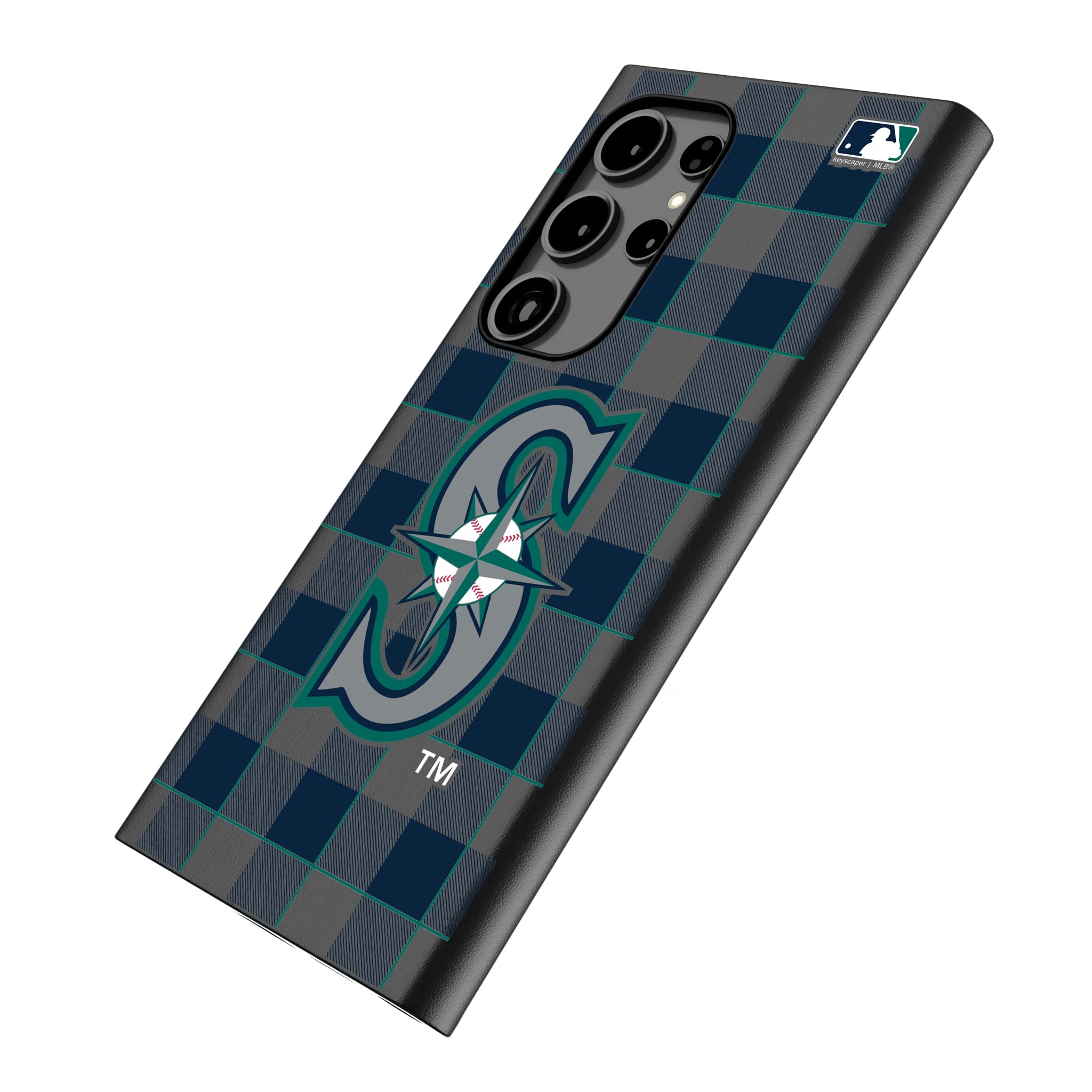 Seattle Mariners Plaid Galaxy MagSafe Compatible Phone Case for Samsung Galaxy - Isometric View