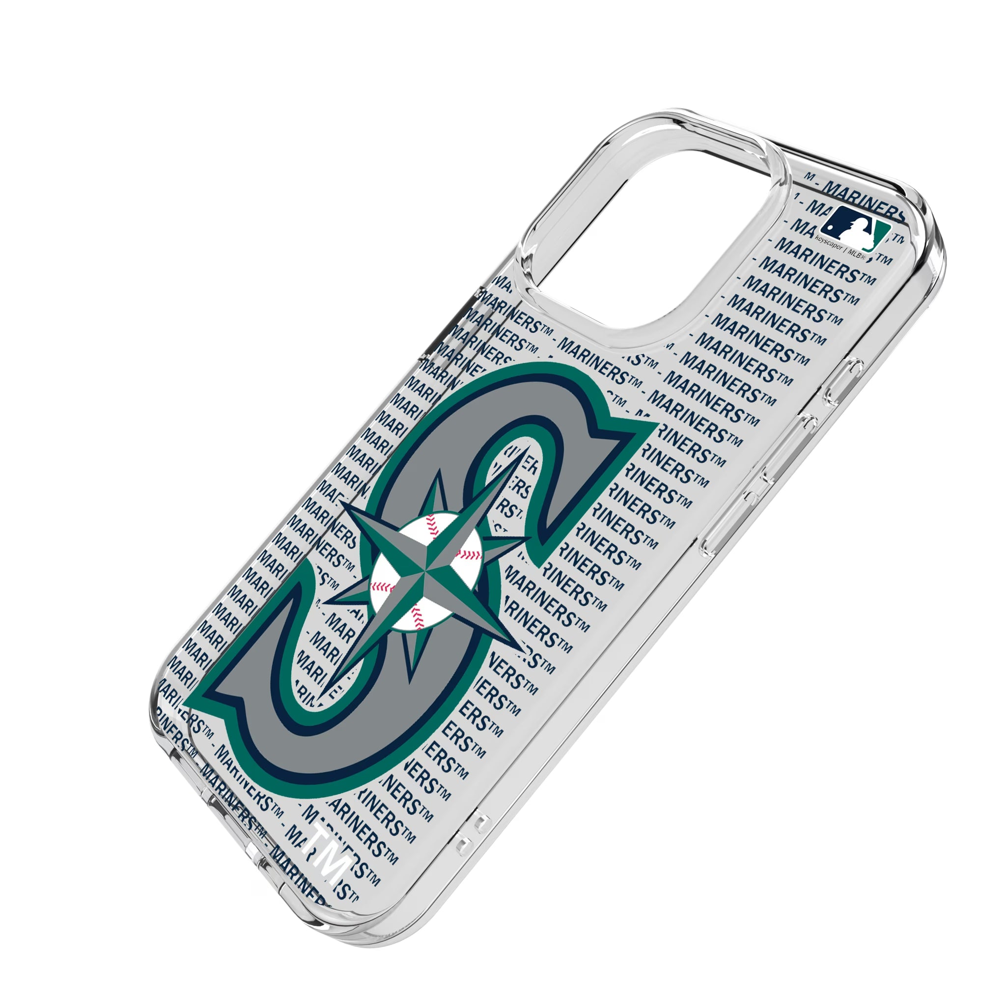 Seattle Mariners Text Backdrop iPhone Clear Phone Case for Apple iPhone - Isometric View