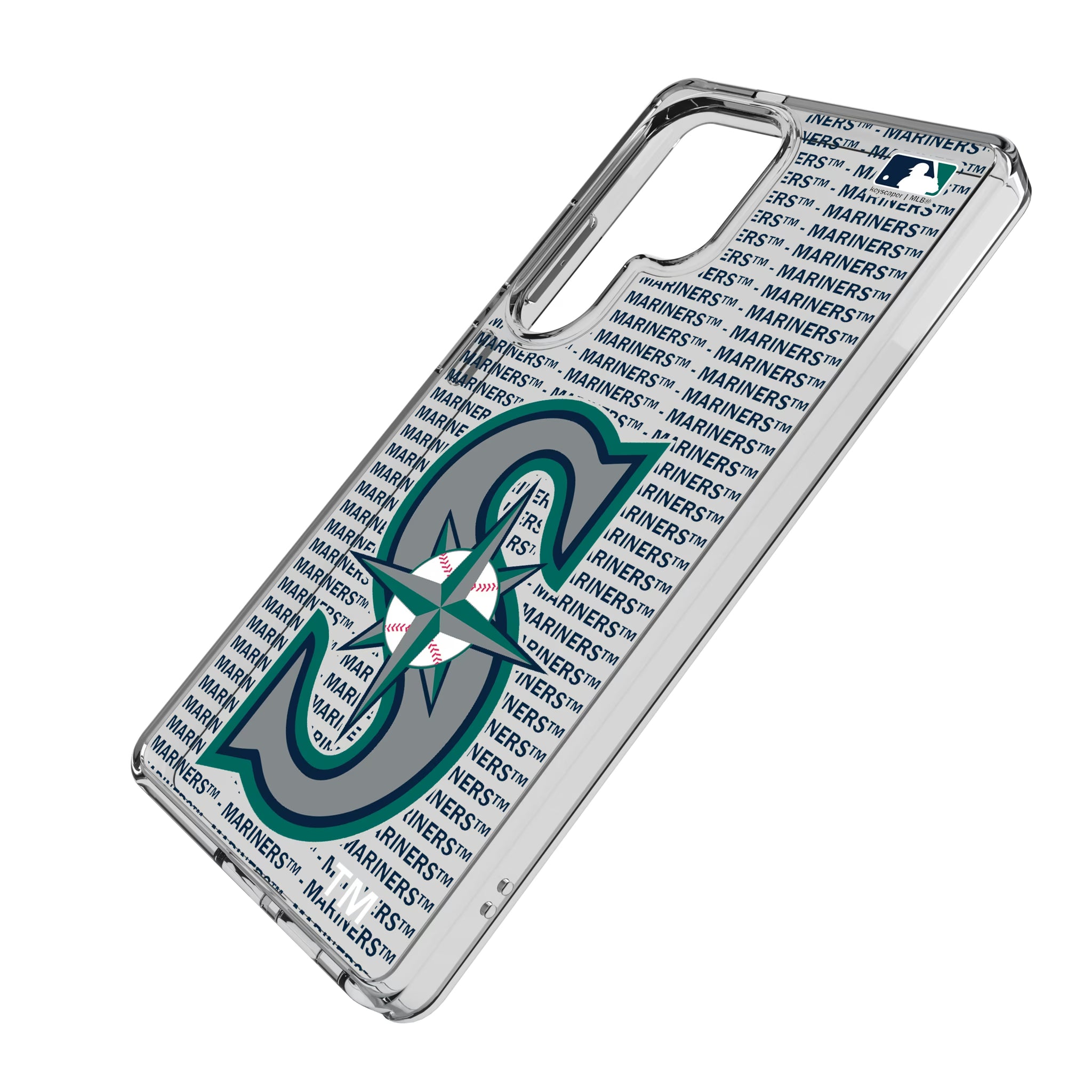 Seattle Mariners Text Backdrop Galaxy Clear Phone Case for Samsung Galaxy - Isometric View