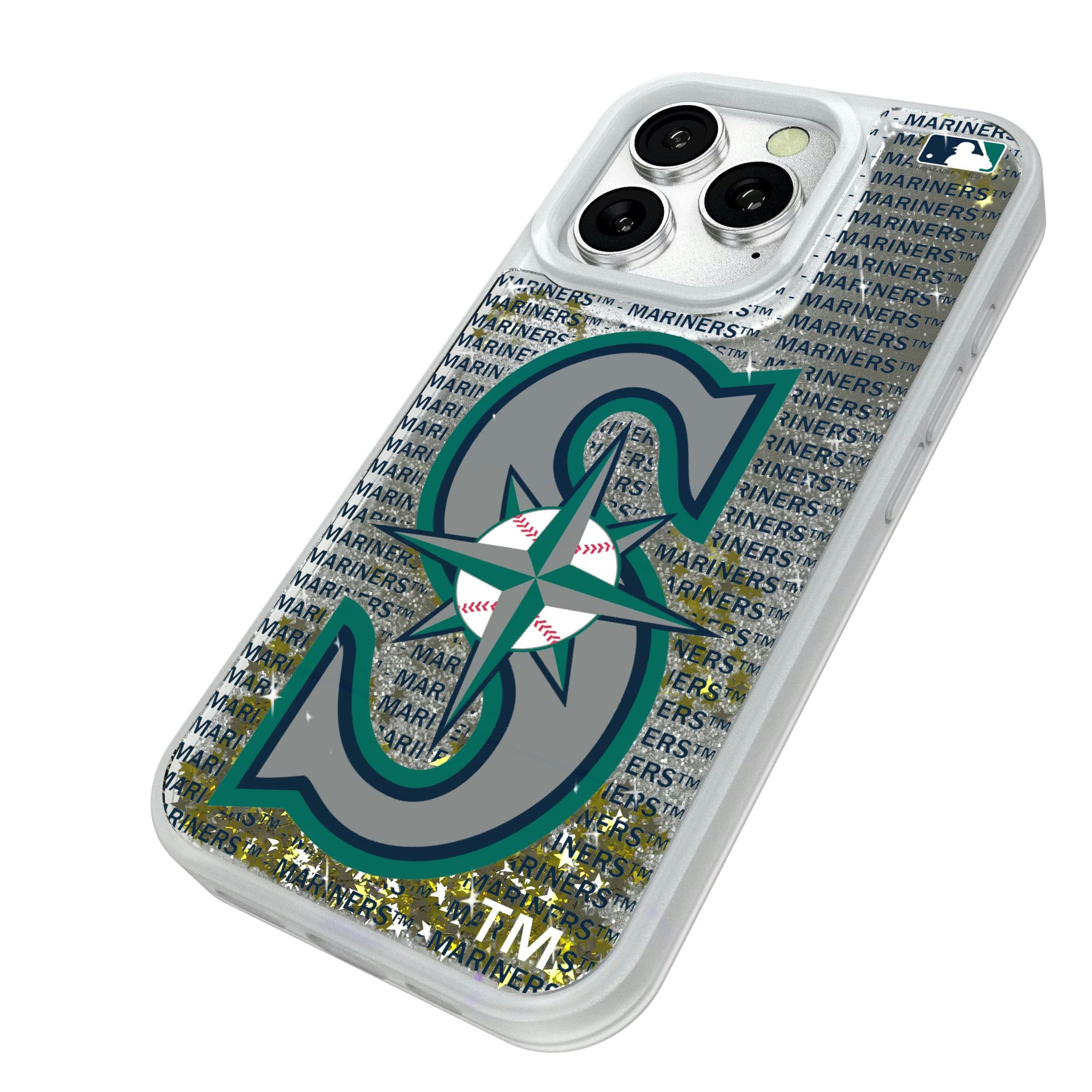Seattle Mariners Text Backdrop iPhone Glitter Phone Case for Apple iPhone - Isometric View#Device_iPhone 16 Pro