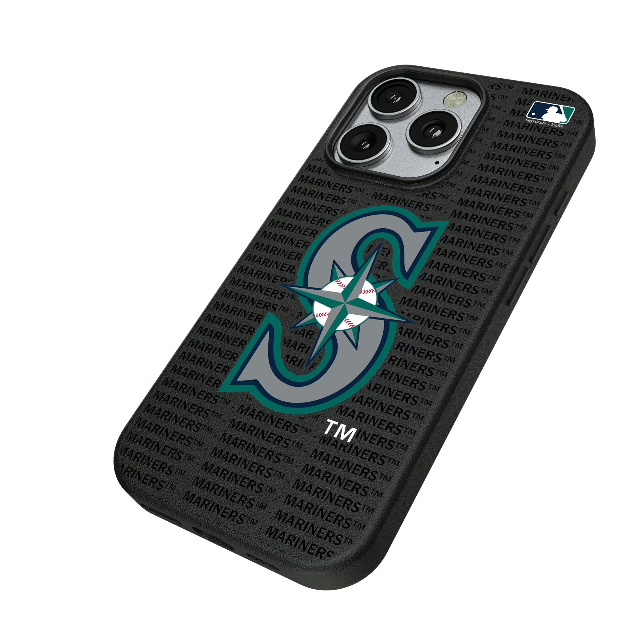 Seattle Mariners Text Backdrop iPhone MagSafe Compatible Phone Case for Apple iPhone - Isometric View