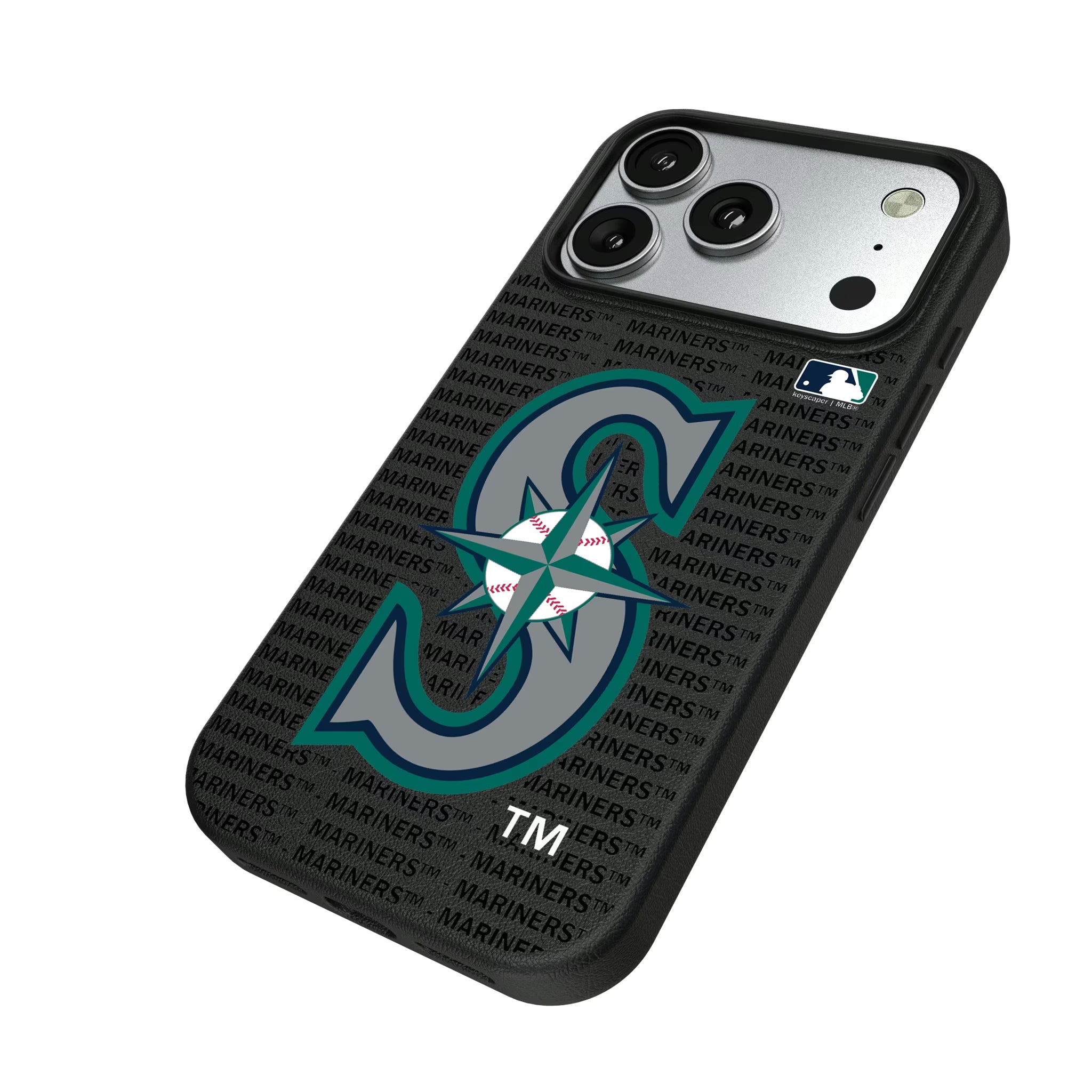 Seattle Mariners Text Backdrop iPhone MagSafe Compatible Phone Case for Apple iPhone - Isometric View#Device_iPhone 17 Pro