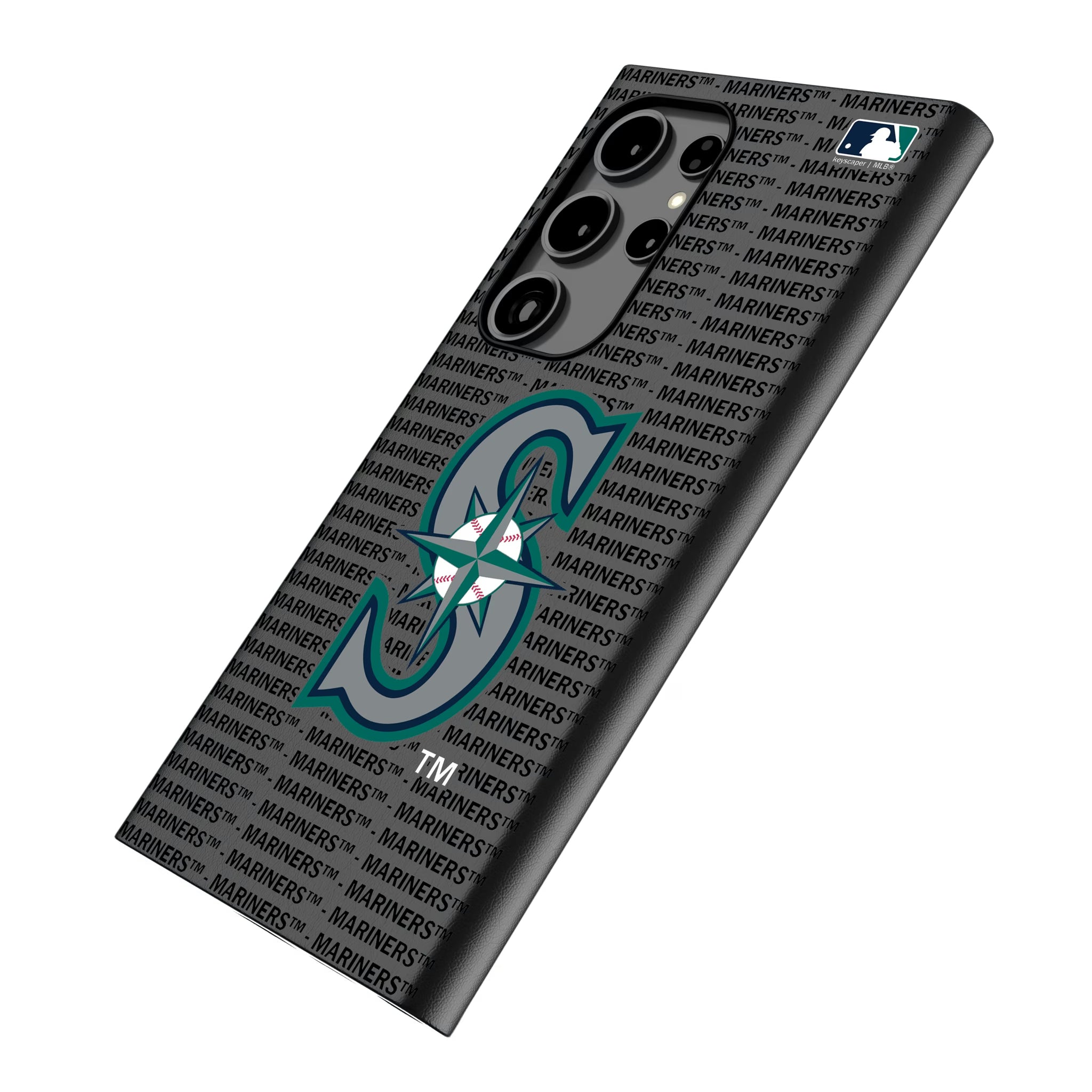 Seattle Mariners Text Backdrop Galaxy MagSafe Compatible Phone Case for Samsung Galaxy - Isometric View
