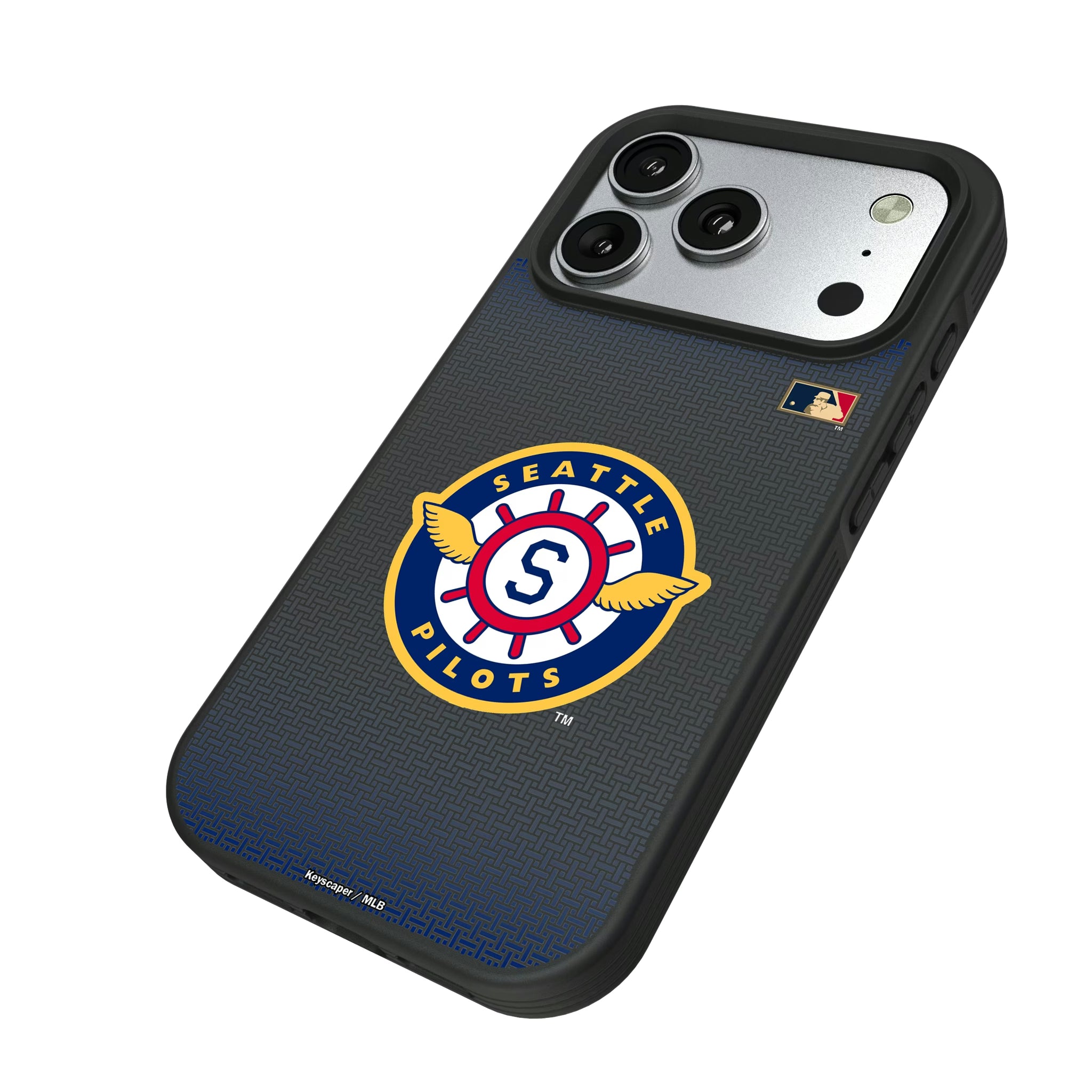 Seattle Pilots 1969 - Cooperstown Collection Linen iPhone Bump Phone Case for Apple iPhone - Isometric View#Device_iPhone 17 Pro