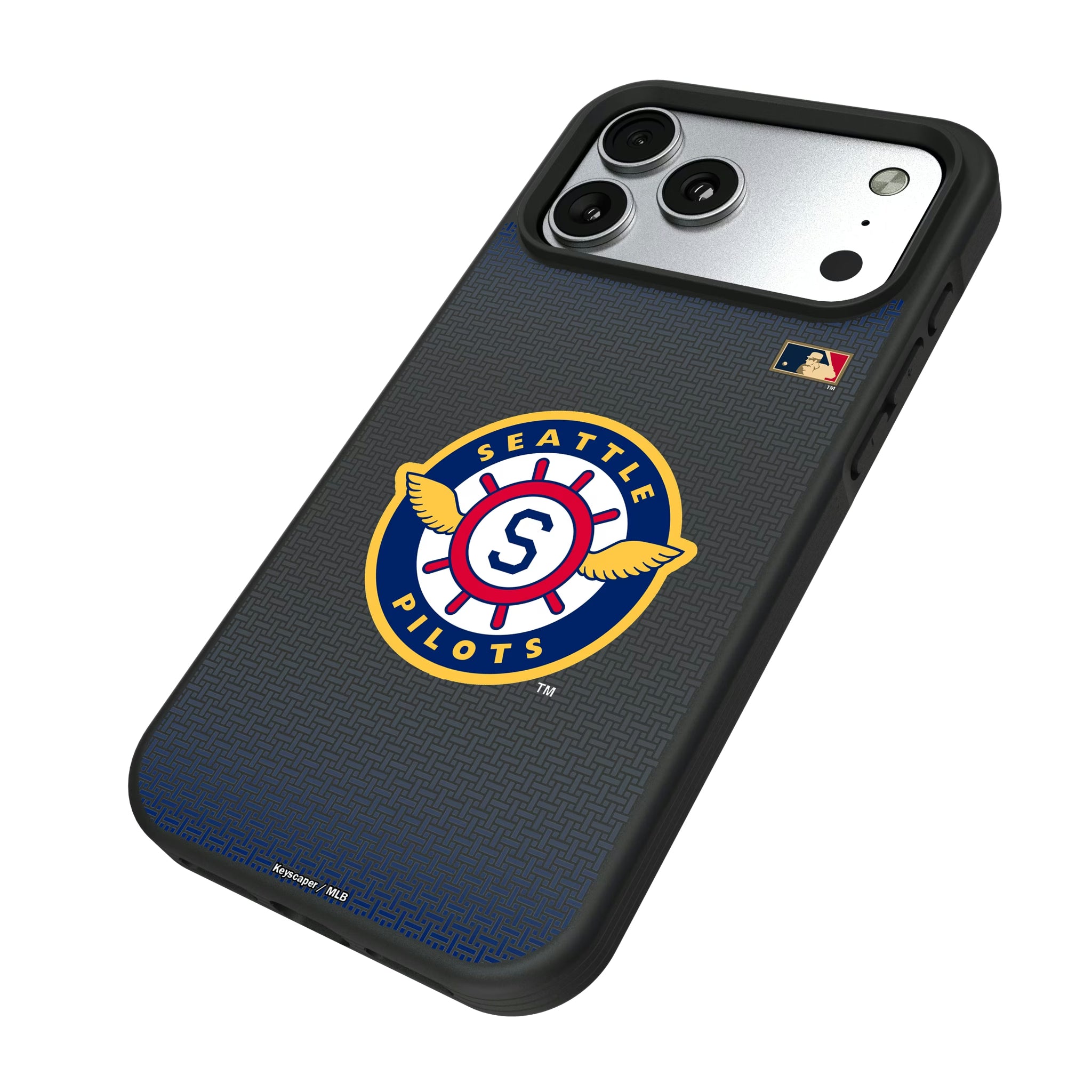 Seattle Pilots 1969 - Cooperstown Collection Linen iPhone Bump Phone Case for Apple iPhone - Isometric View#Device_iPhone 17 Pro Max