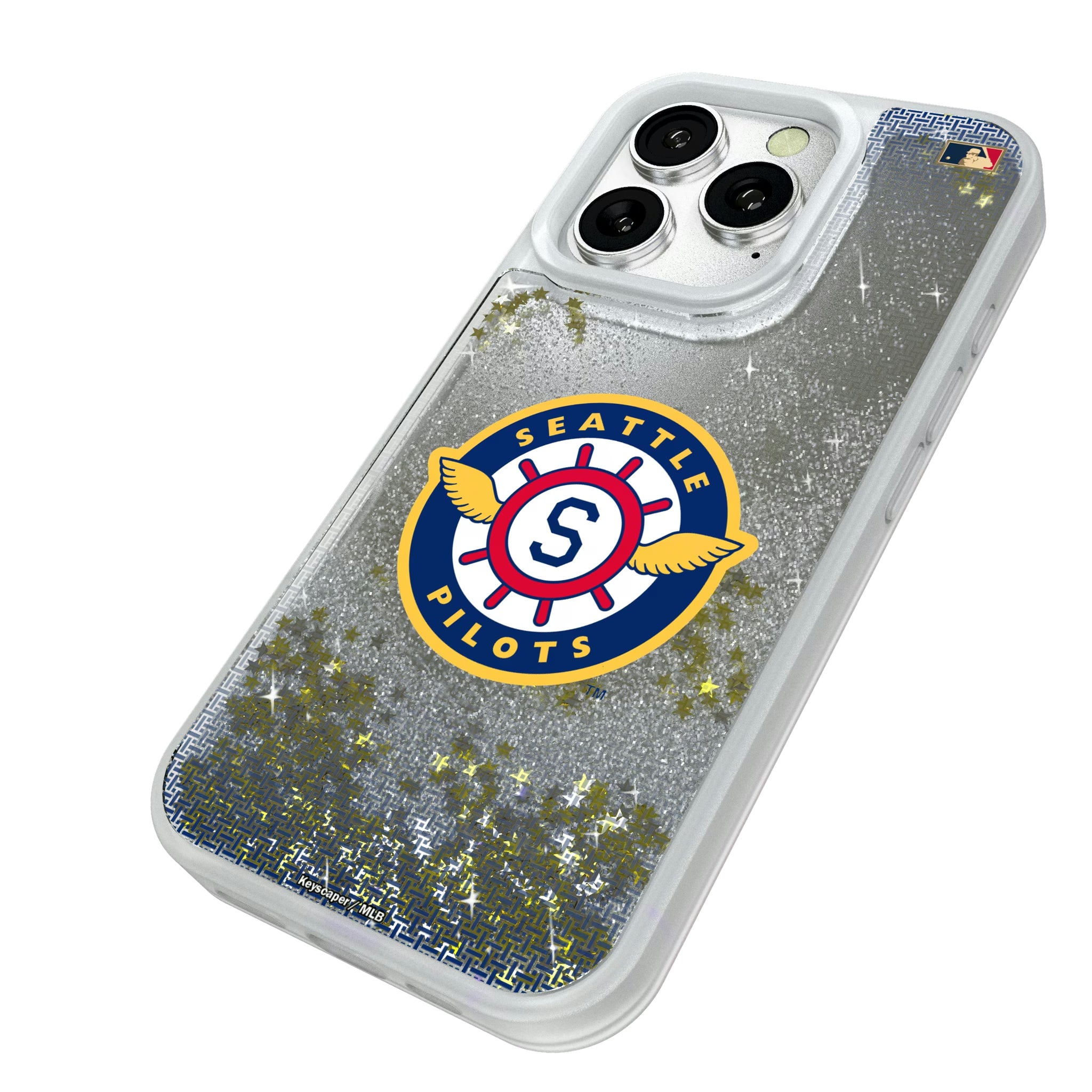 Seattle Pilots 1969 - Cooperstown Collection Linen iPhone Glitter Phone Case for Apple iPhone - Isometric View#Device_iPhone 16 Pro