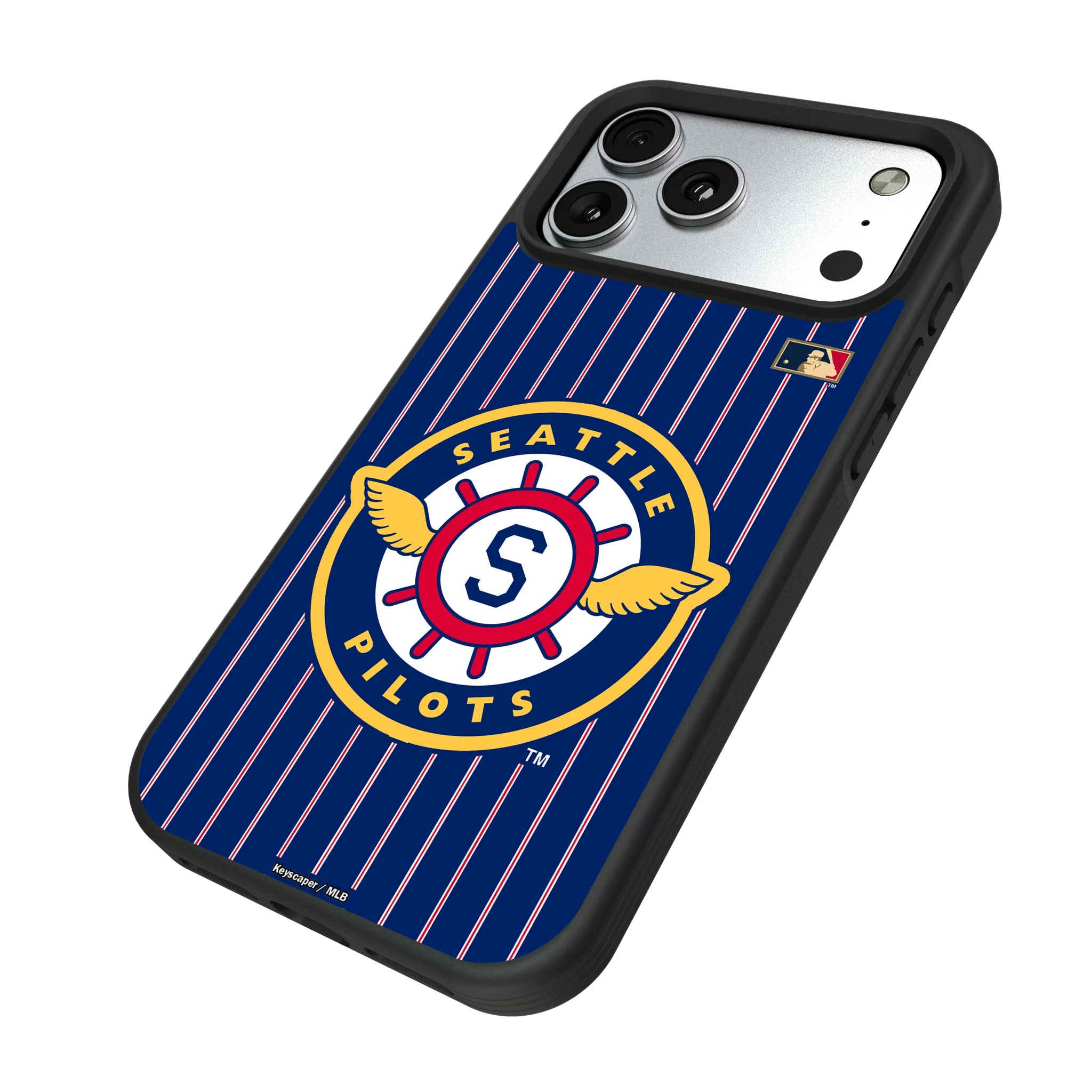 Seattle Pilots 1969 - Cooperstown Collection Pinstripe iPhone Bump Phone Case for Apple iPhone - Isometric View#Device_iPhone 17 Pro Max