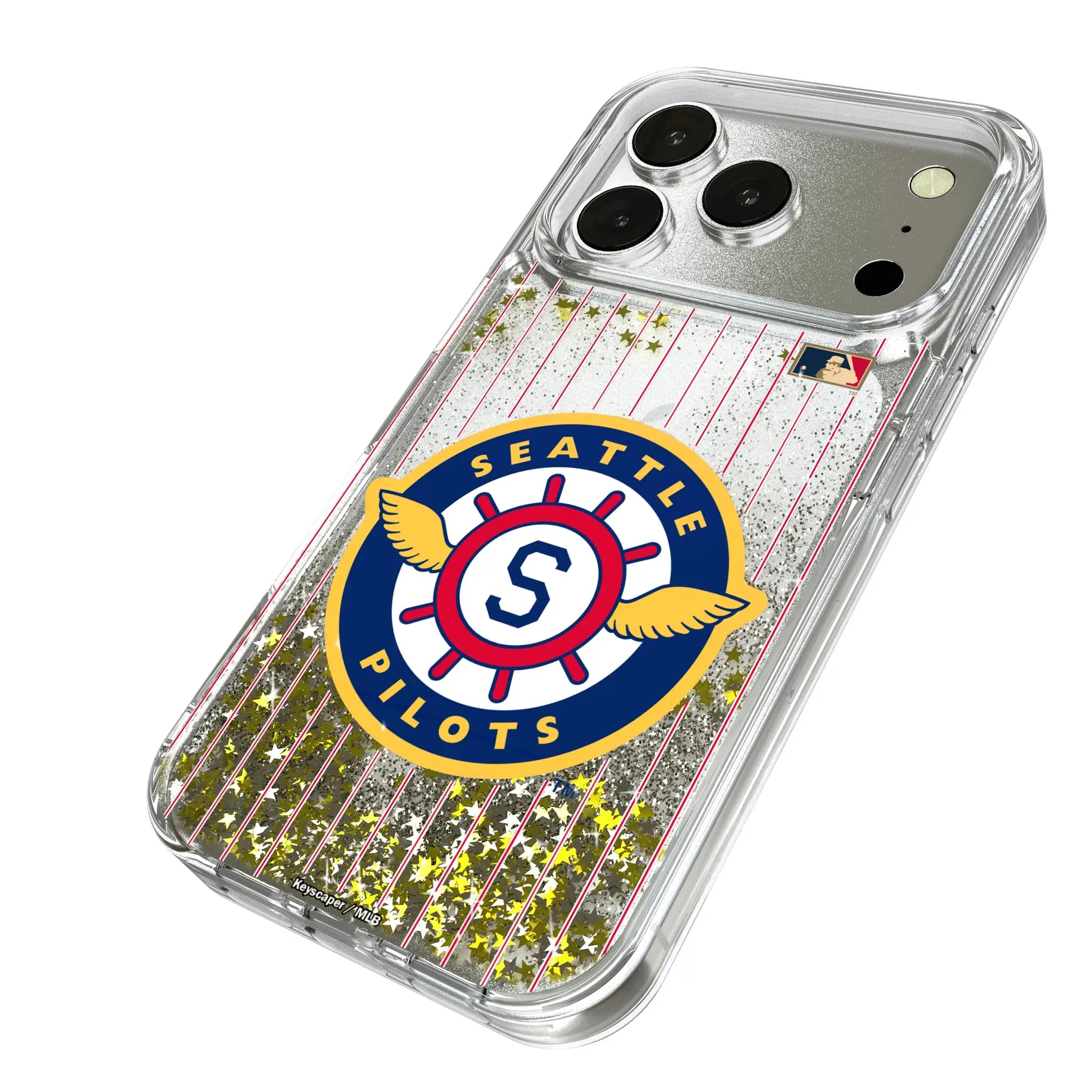 Seattle Pilots 1969 - Cooperstown Collection Pinstripe iPhone Glitter Phone Case for Apple iPhone - Isometric View