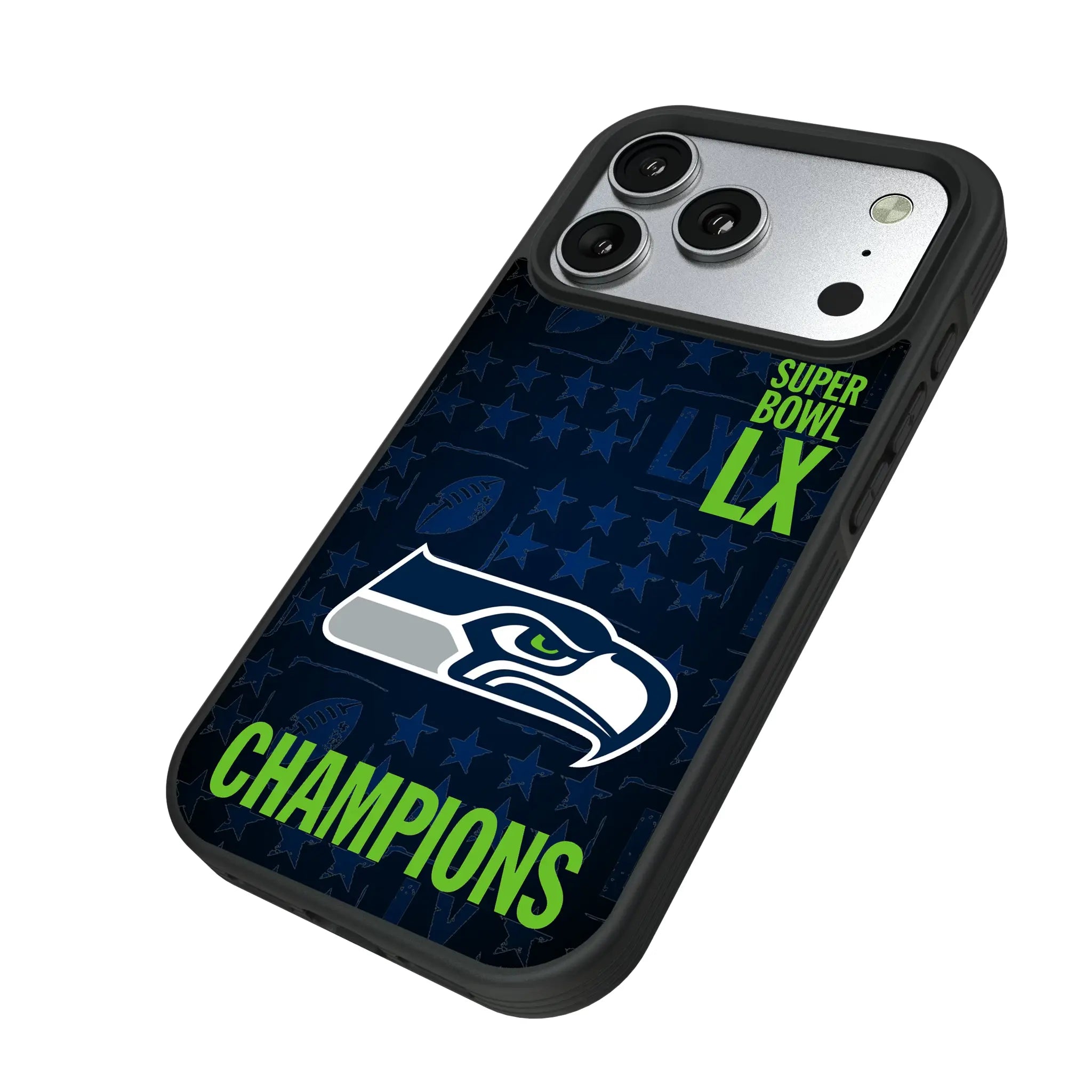 Seattle Seahawks 2026 Super Bowl iPhone Bump Phone Case for Apple iPhone - Isometric View#Device_iPhone 17 Pro