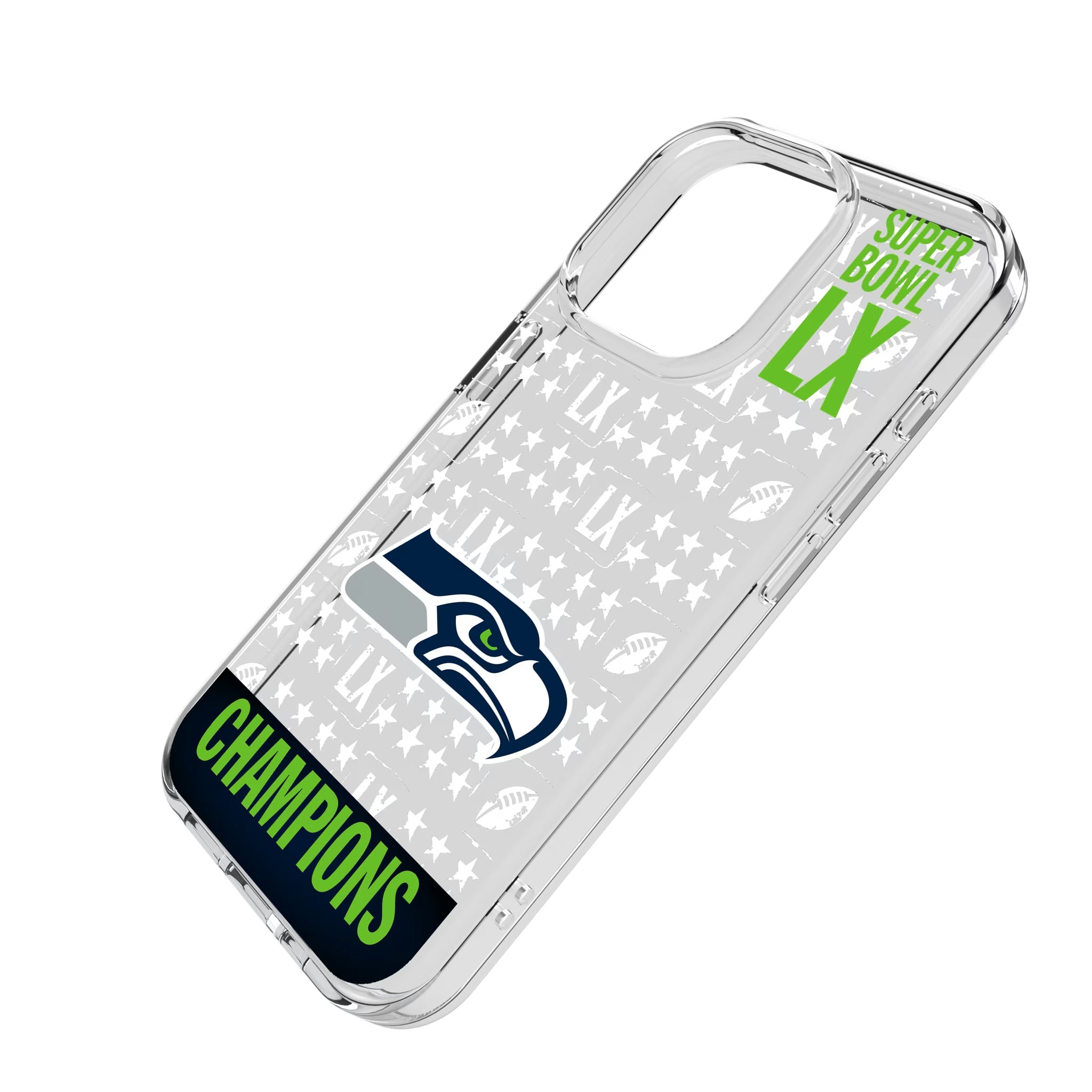 Seattle Seahawks 2026 Super Bowl iPhone Clear Phone Case for Apple iPhone - Isometric View
