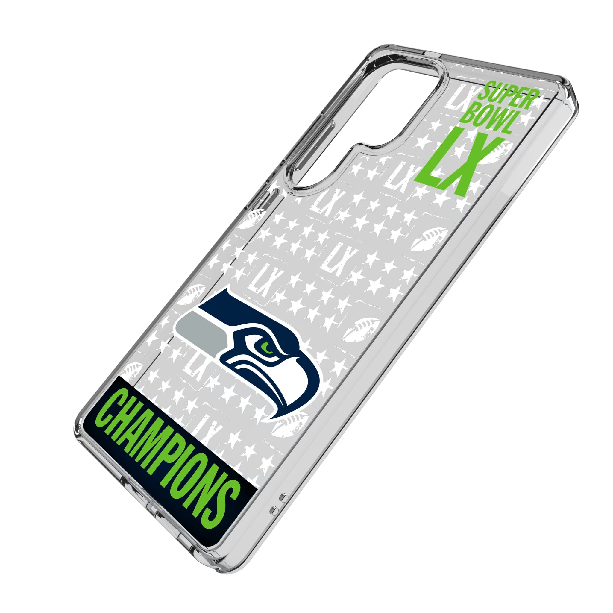 Seattle Seahawks 2026 Super Bowl Galaxy Clear Phone Case for Samsung Galaxy - Isometric View