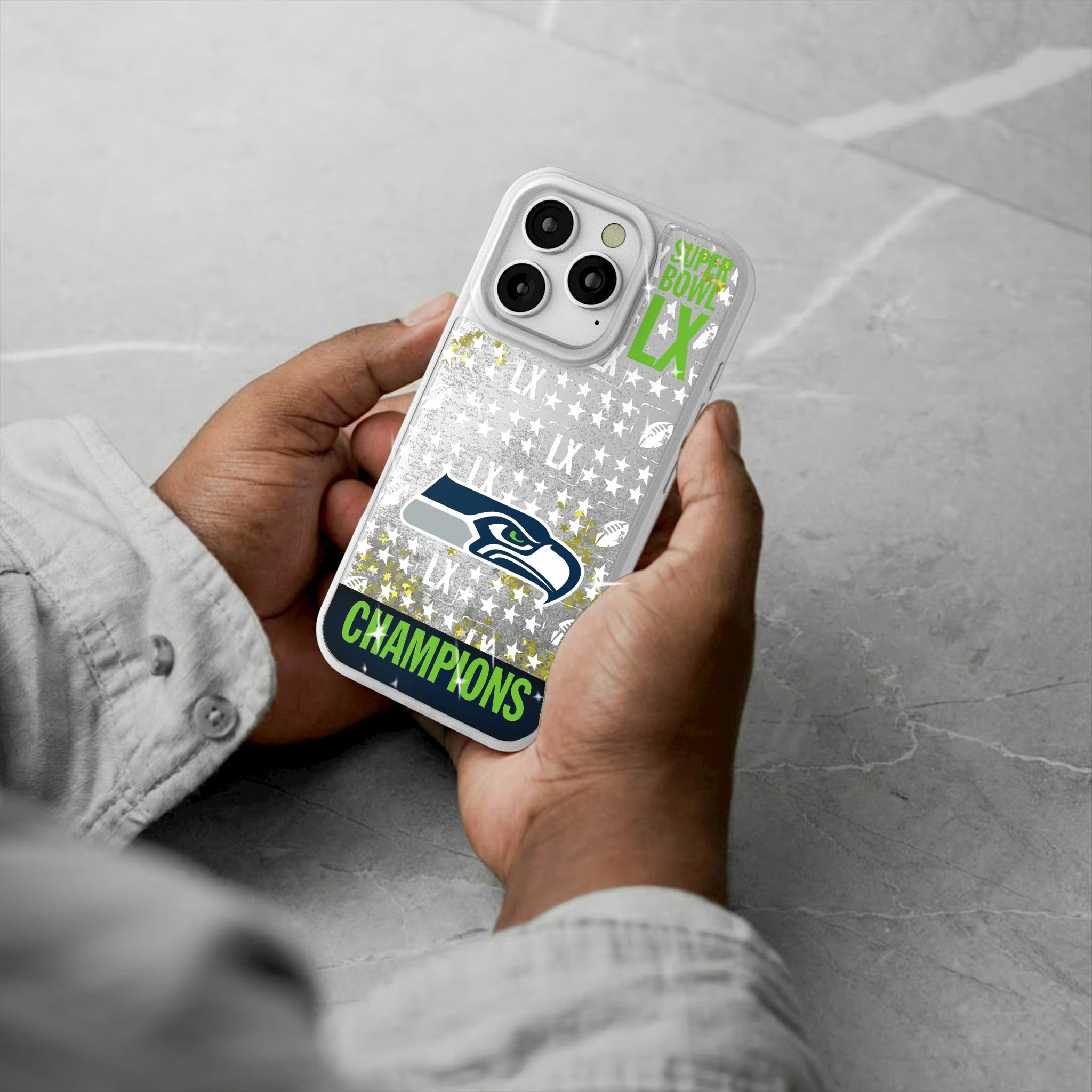 Seattle Seahawks 2026 Super Bowl iPhone Glitter Phone Case for Apple iPhone - Lifestyle#Device_iPhone 16 Pro