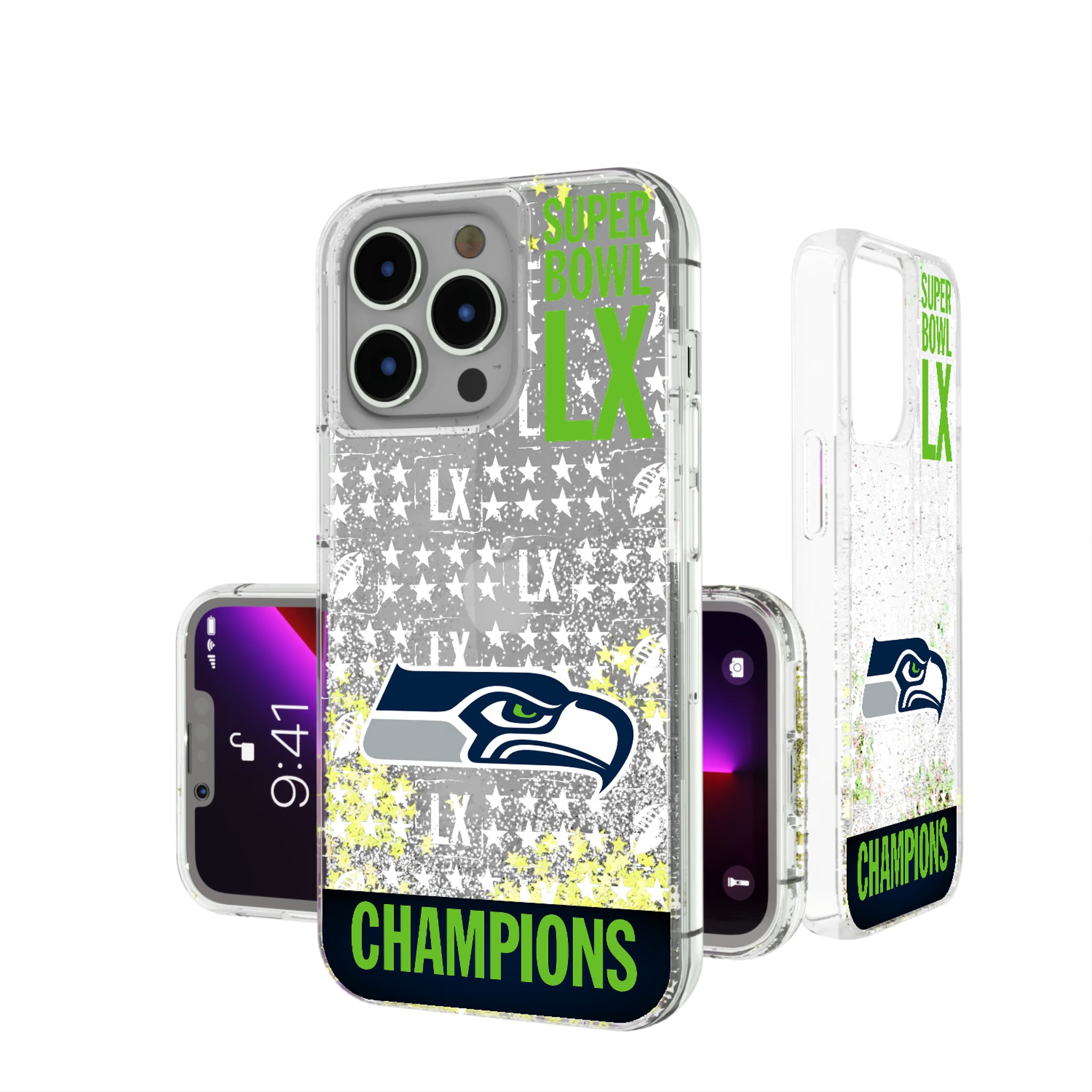 Seattle Seahawks 2026 Super Bowl iPhone Glitter Phone Case for Apple iPhone