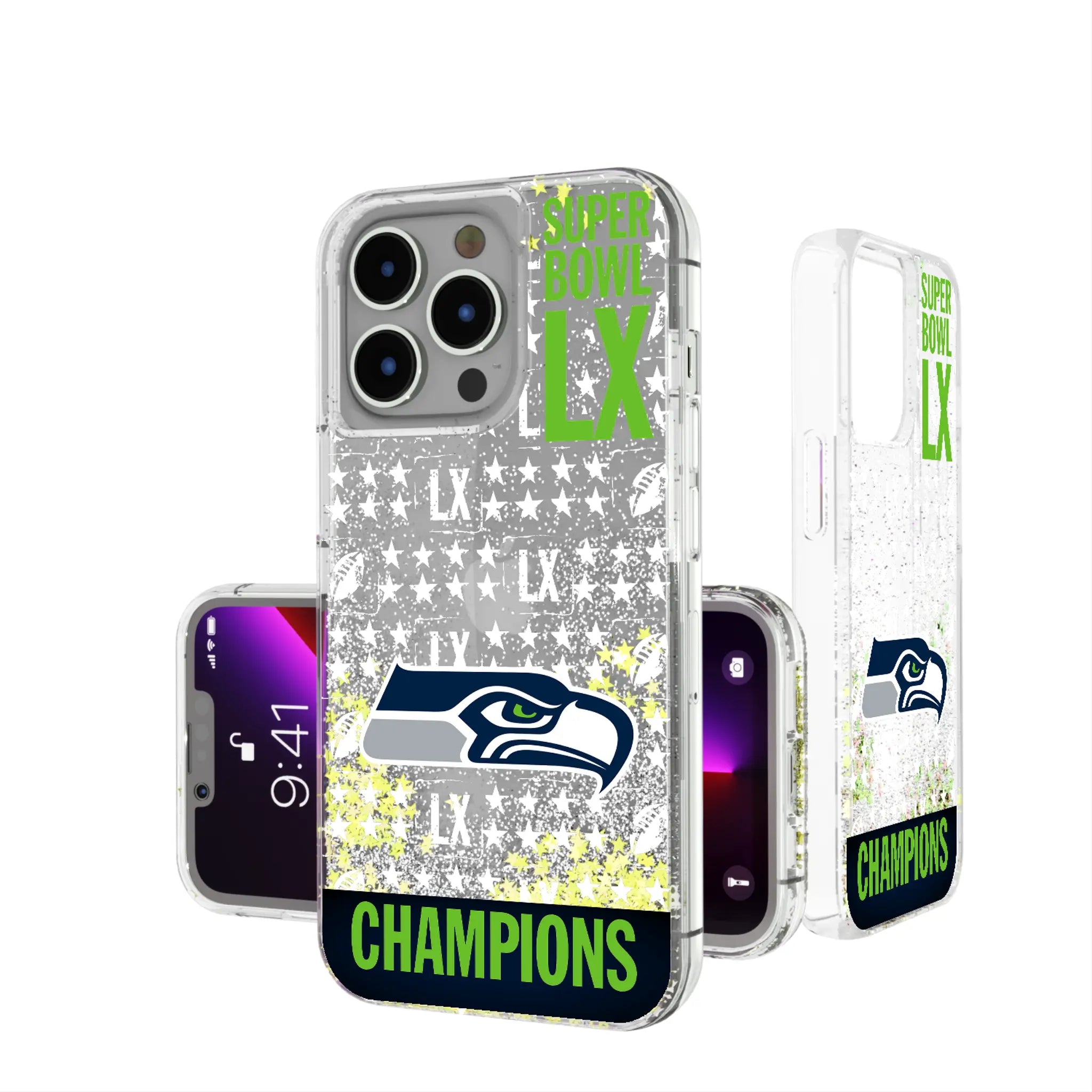 Seattle Seahawks 2026 Super Bowl iPhone Glitter Phone Case for Apple iPhone