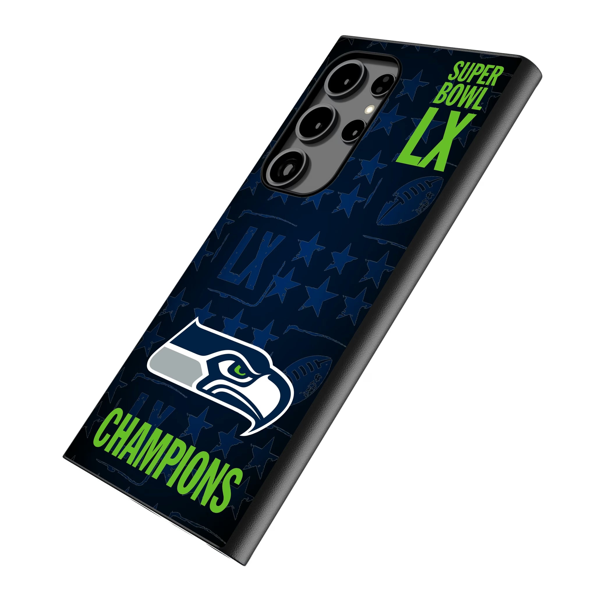 Seattle Seahawks 2026 Super Bowl Galaxy MagSafe Compatible Phone Case for Samsung Galaxy - Isometric View