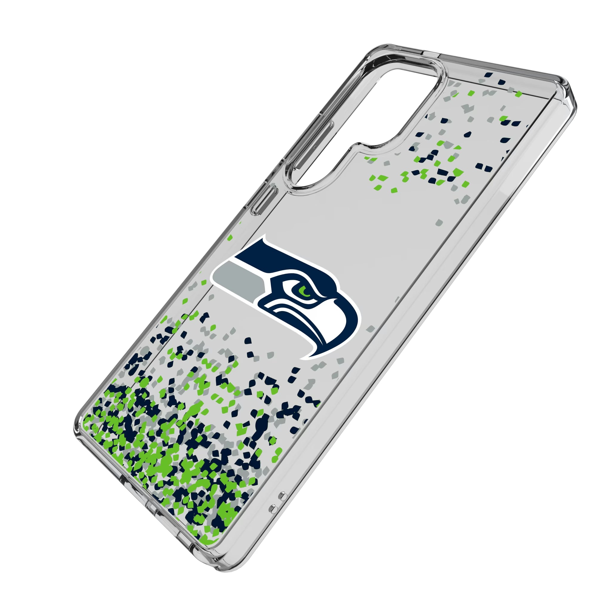 Seattle Seahawks Confetti Galaxy Clear Phone Case for Samsung Galaxy - Isometric View