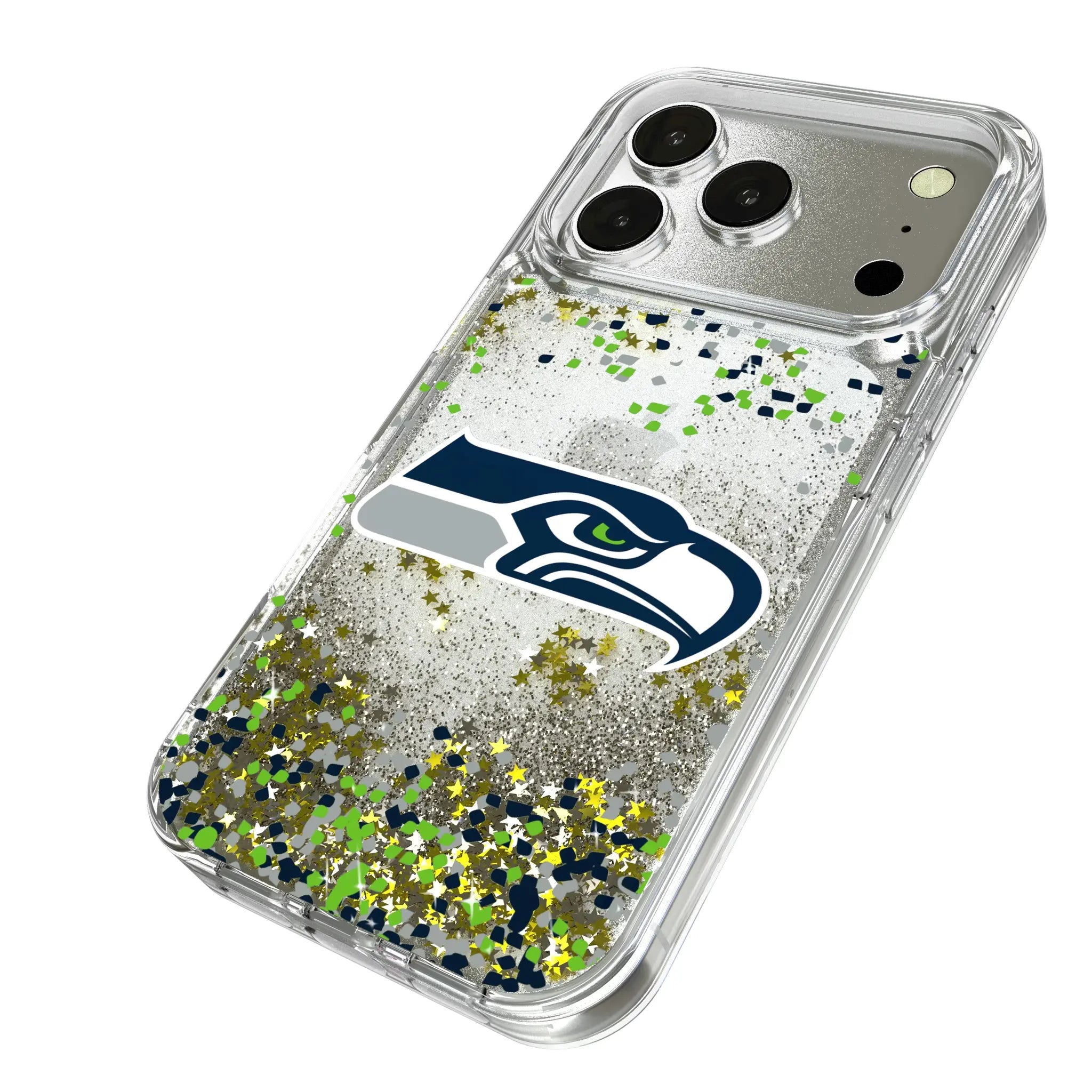 Seattle Seahawks Confetti iPhone Glitter Phone Case for Apple iPhone - Isometric View