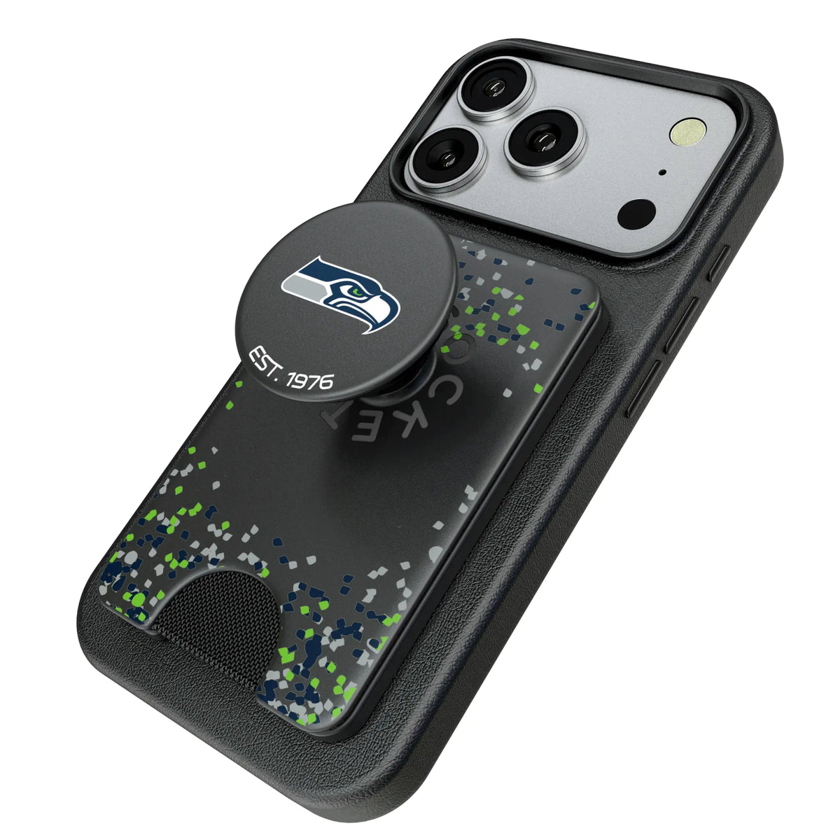 Seattle Seahawks Confetti Popsockets Wallet Magnetic - Isometric View